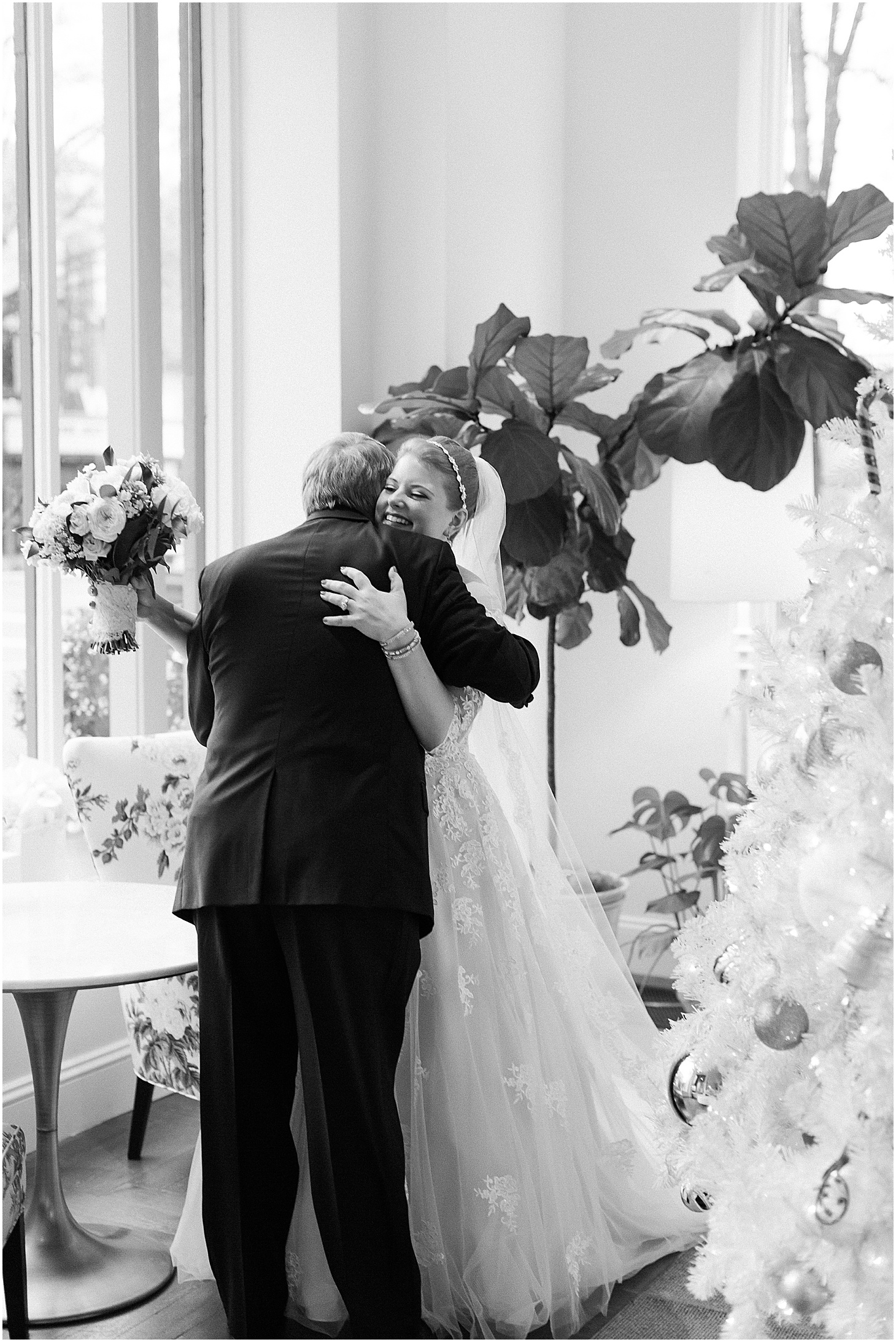 Father-Daughter First Look at Quirk Hotel, Ceremony at Grace and Holy Trinity Episcopal Church, Burgundy and Blush Christmas Wedding at Richmond’s Commonwealth Club, Sarah Bradshaw Photography