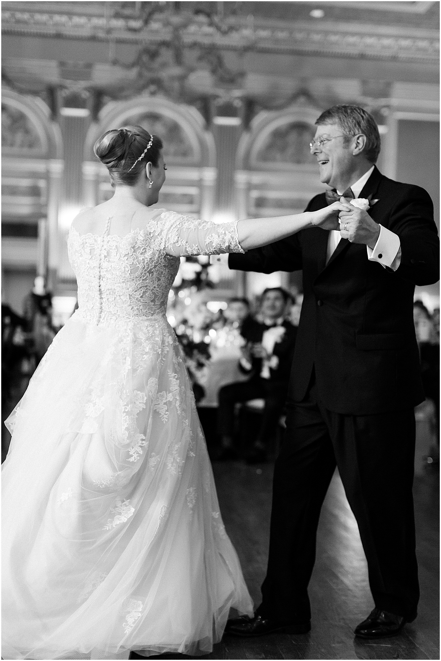 Father-Daughter Dance at Commonwealth Club Wedding Reception in Richmond, VA, Wedding Ceremony at Grace and Holy Trinity Episcopal Church, Burgundy and Blush Christmas Wedding at Richmond’s Commonwealth Club, Sarah Bradshaw Photography