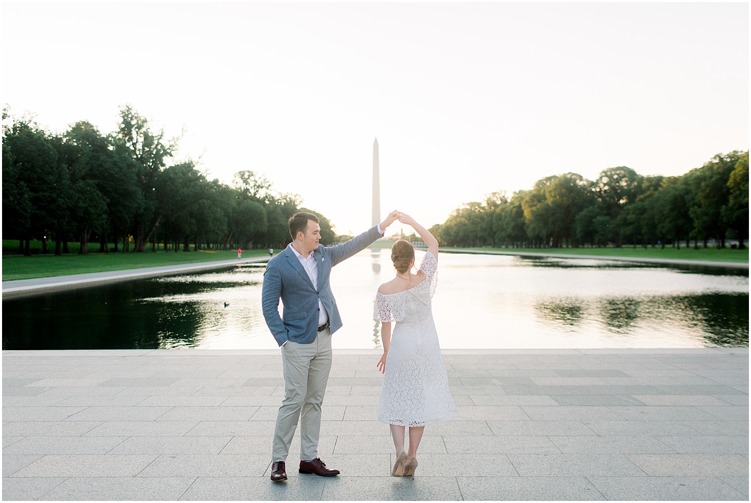 Portraits at the Lincoln Memorial Reflecting Pool, Intimate Sunrise Wedding Portraits at the Lincoln Memorial, Sarah Bradshaw Photography, DC Wedding Photographer