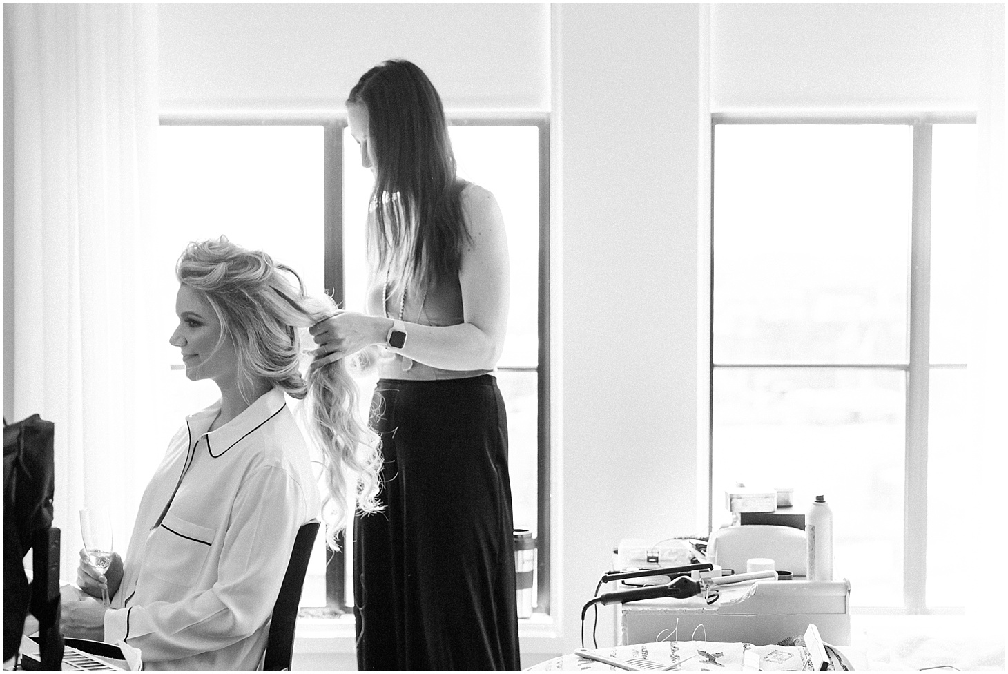 Bride Getting Ready at The LINE Hotel DC, Hair by Stylists by North, Modern Spring Wedding at The LINE Hotel DC, Wedding Ceremony at National United Methodist Church, Sarah Bradshaw Photography, DC Wedding Photographer