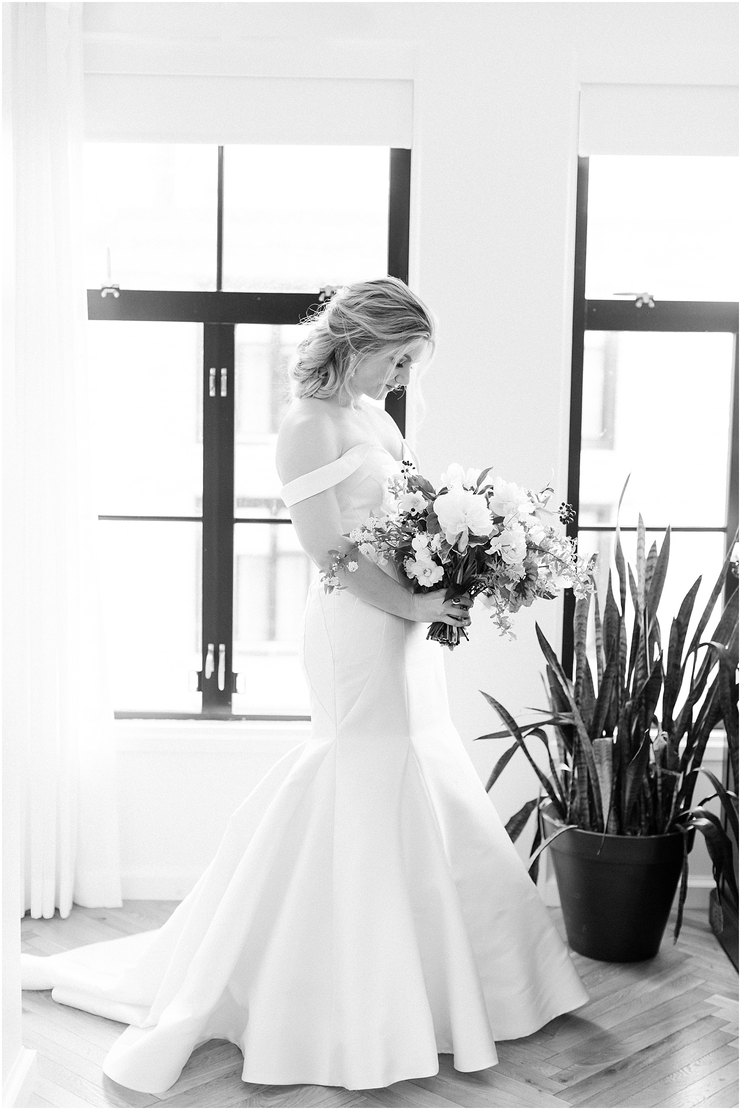 Bridal Portrait at The LINE Hotel DC, Anne Barge Wedding Gown, Sweet Root Village Bouquet, Modern Spring Wedding at The LINE Hotel DC, Wedding Ceremony at National United Methodist Church, Sarah Bradshaw Photography, DC Wedding Photographer