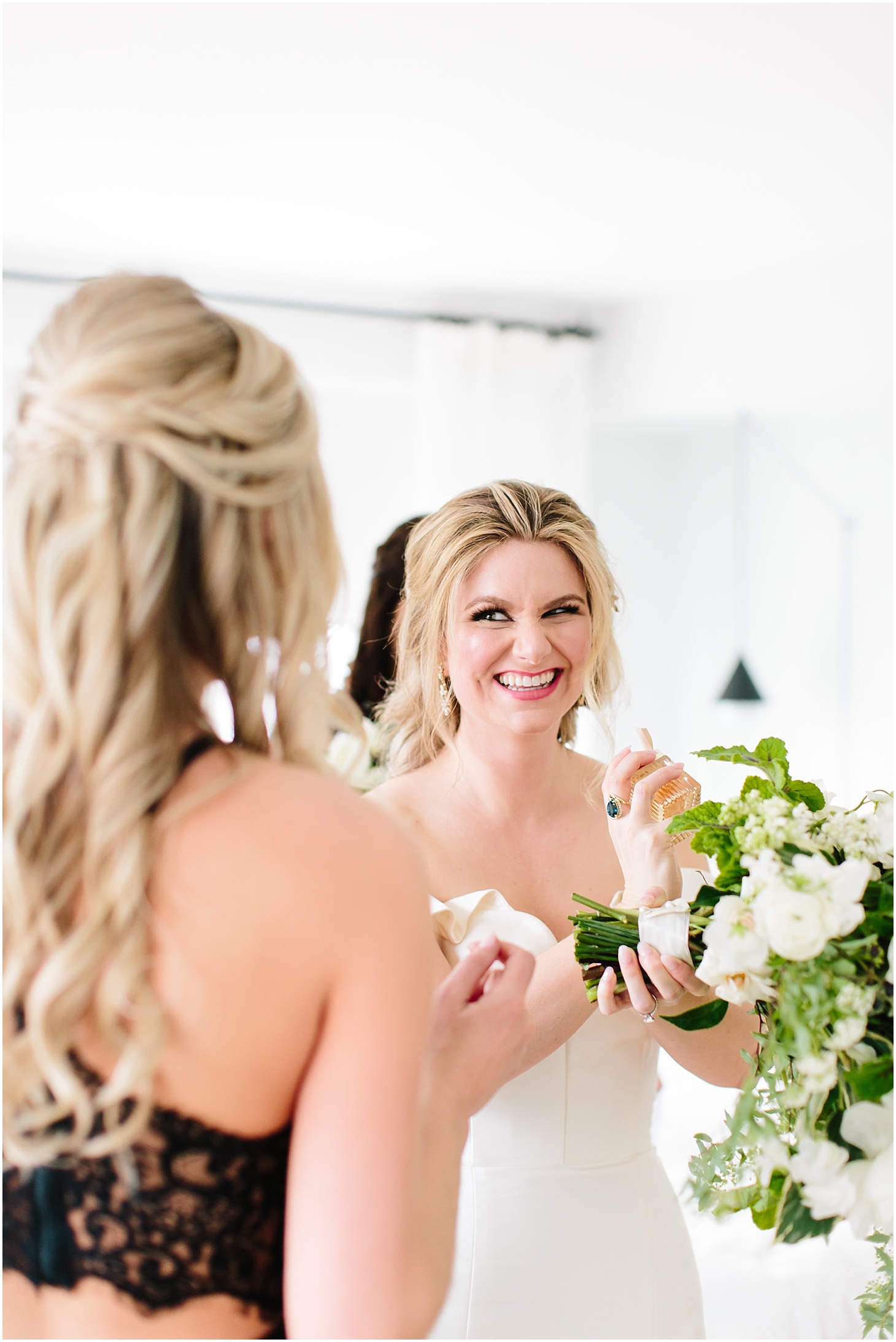 Bridal Party Ready at The LINE Hotel DC, Anne Barge Wedding Gown, Modern Spring Wedding at The LINE Hotel DC, Wedding Ceremony at National United Methodist Church, Sarah Bradshaw Photography, DC Wedding Photographer