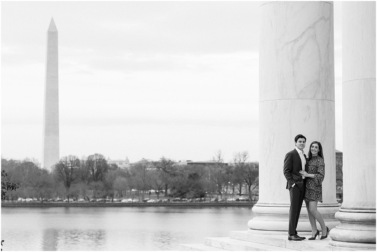Engagement Portraits at Jefferson Memorial and Tidal Basin, Winter Evening Engagement Session in DC, Sarah Bradshaw Photography, DC Wedding Photographer