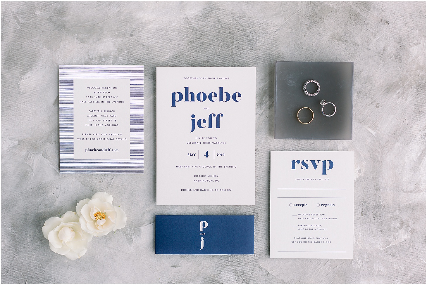 Navy and White Minted Wedding Invitation Suite, Inter-Continental Hotel at Navy Yards in DC, Modern Textural Spring Wedding at District Winery, Sarah Bradshaw Photography, DC Wedding Photographer
