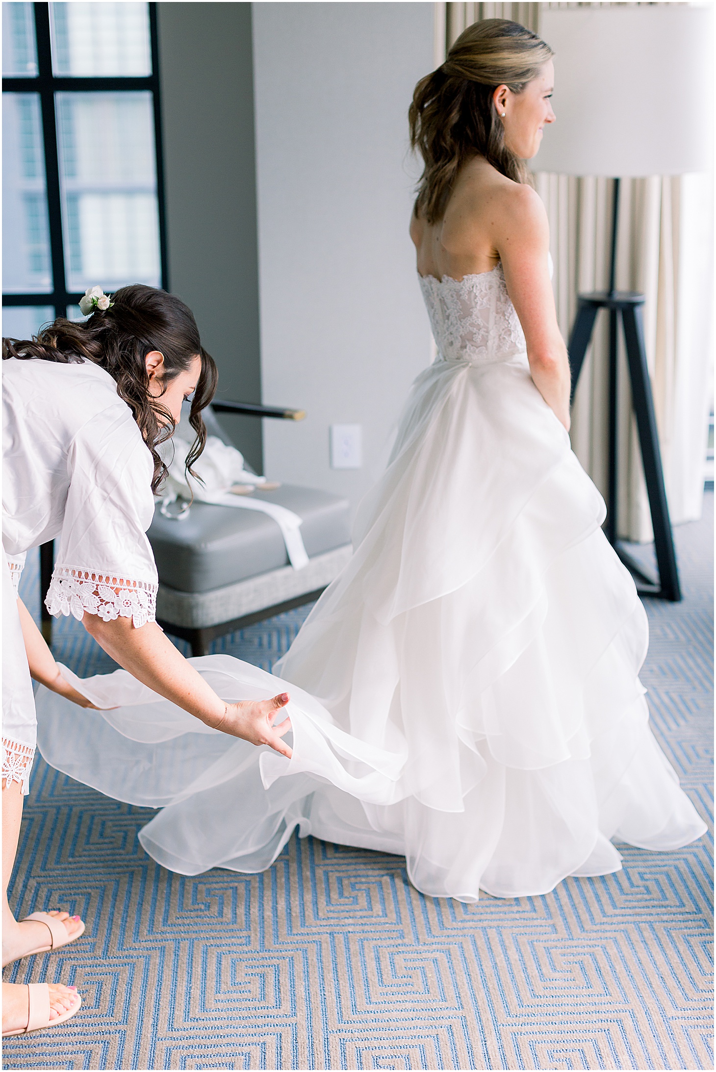 Reem Acra Wedding Dress, Bride Getting Ready at Inter-Continental Hotel at Navy Yards in DC, Modern Textural Spring Wedding at District Winery, Sarah Bradshaw Photography, DC Wedding Photographer