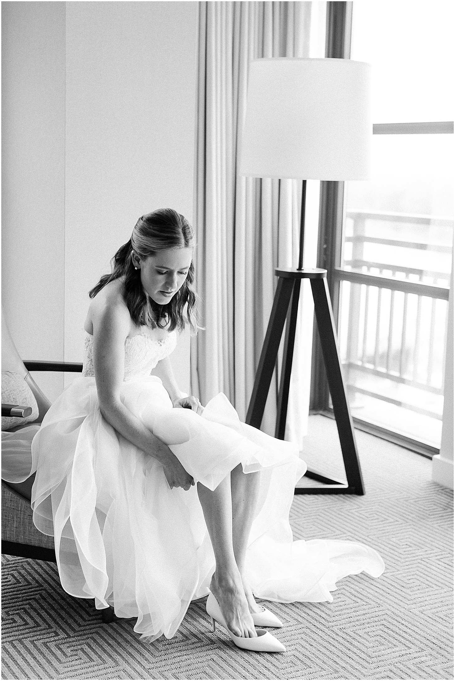 Reem Acra Wedding Dress and Christian Louboutin Heels, Bride Getting Ready at Inter-Continental Hotel at Navy Yards in DC, Modern Textural Spring Wedding at District Winery, Sarah Bradshaw Photography, DC Wedding Photographer