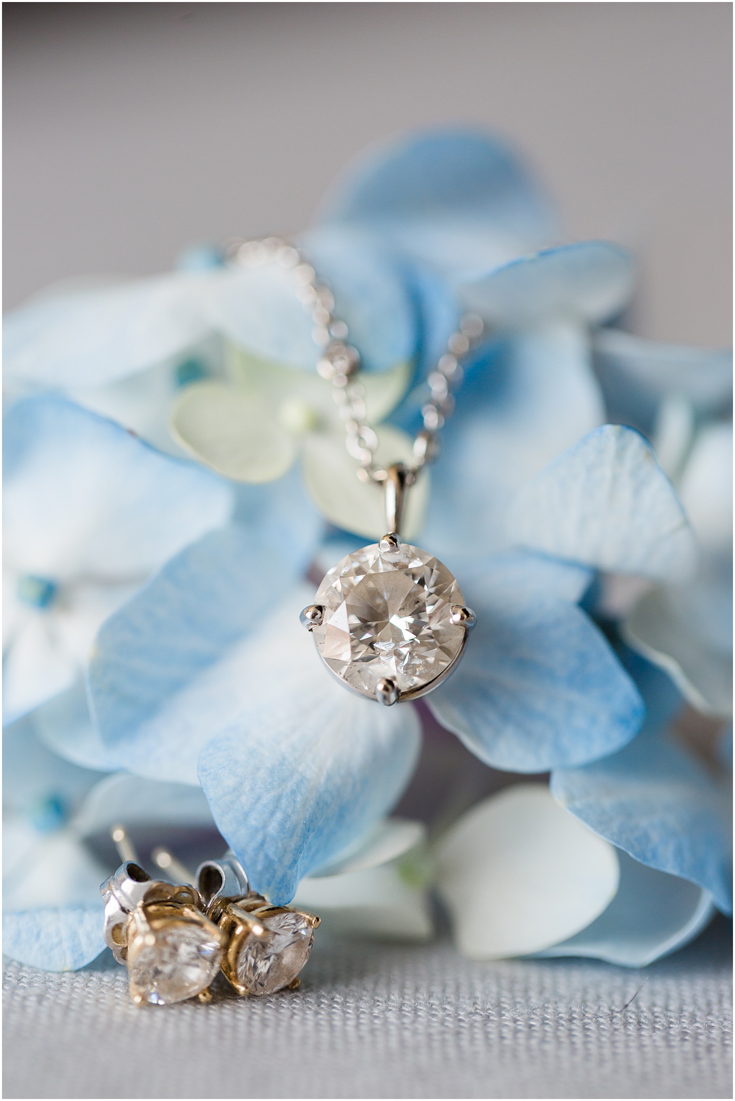 Diamond Earrings and Necklace, Bridal Details at Donovan Hotel, Dusty Blue and Pink Jewish Wedding at Women in the Arts, Sarah Bradshaw Photography, DC Wedding Photographer 