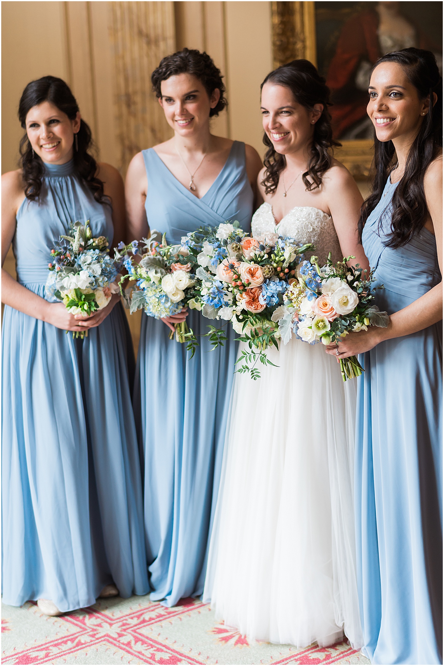 Bridal Party Portraits at National Museum of Women in the Arts, Kimpton Donovan Hotel, Blue Minted Wedding Suite, Dusty Blue and Pink Jewish Wedding at Women in the Arts, Sarah Bradshaw Photography, DC Wedding Photographer 