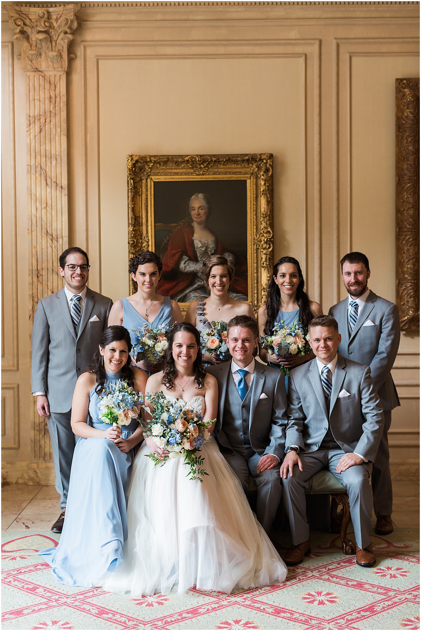 Wedding Party Portraits at National Museum of Women in the Arts, Kimpton Donovan Hotel, Dusty Blue and Pink Jewish Wedding at Women in the Arts, Sarah Bradshaw Photography, DC Wedding Photographer 