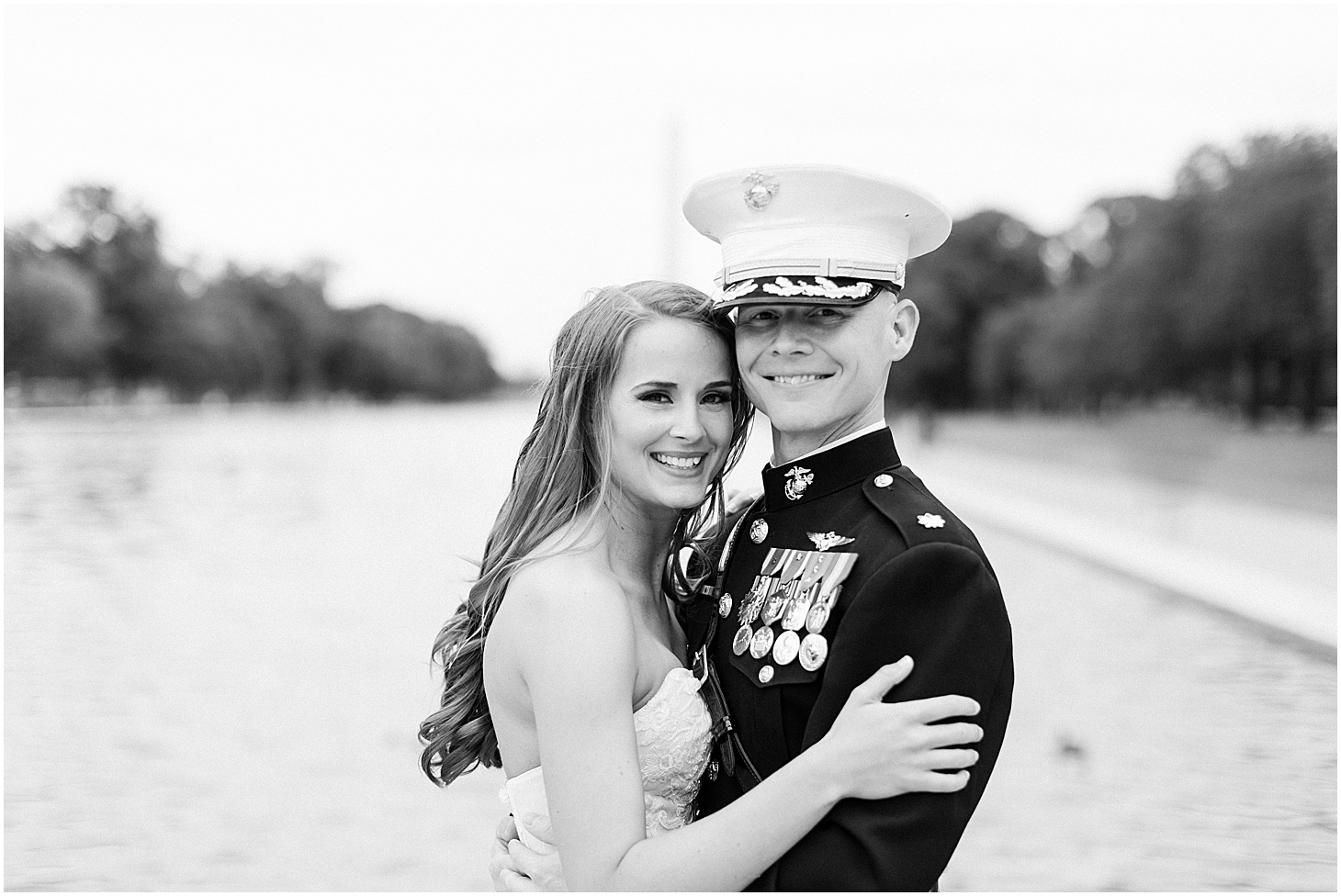 Spring Wedding Portraits at Reflecting Pool, Intimate Military Wedding at DC War Memorial, Sarah Bradshaw Photography, DC Wedding Photographer