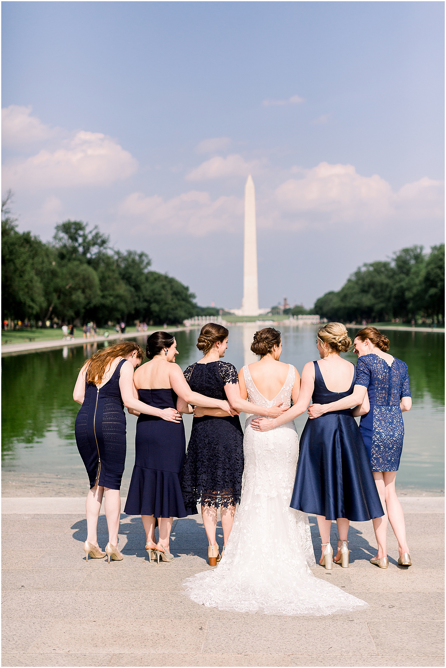 Bridal Party at Lincoln Memorial Reflecting Pool in DC, Romantic Spring Wedding at Dumbarton House Gardens, Sarah Bradshaw Photography