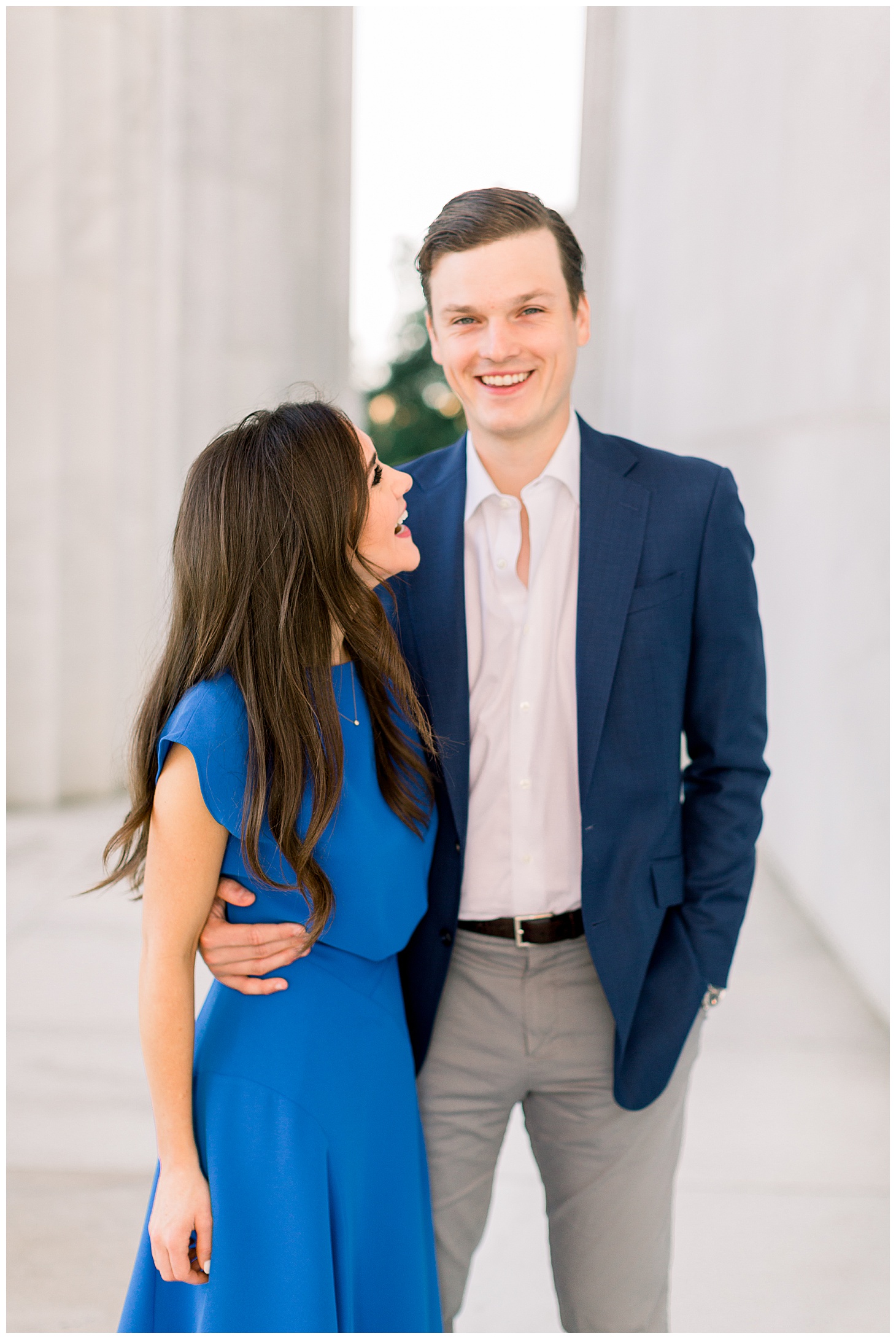  Portraits at Lincoln Memorial, Sarah Bradshaw Photography, Preppy Morning Engagement Session with Golden Light and Golden Retriever