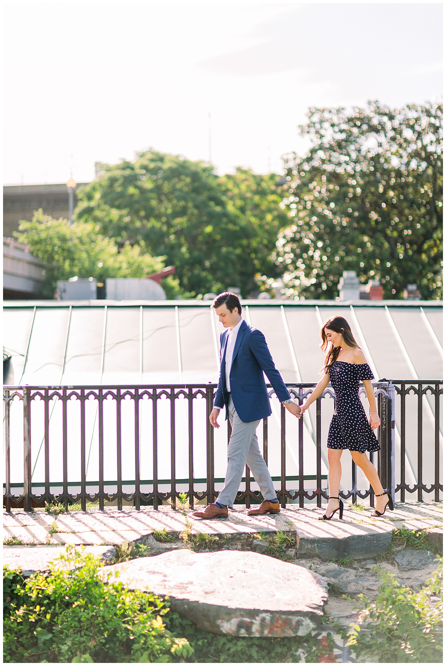 Sarah Bradshaw Photography, Preppy Morning Engagement Session with Golden Light and Golden Retriever