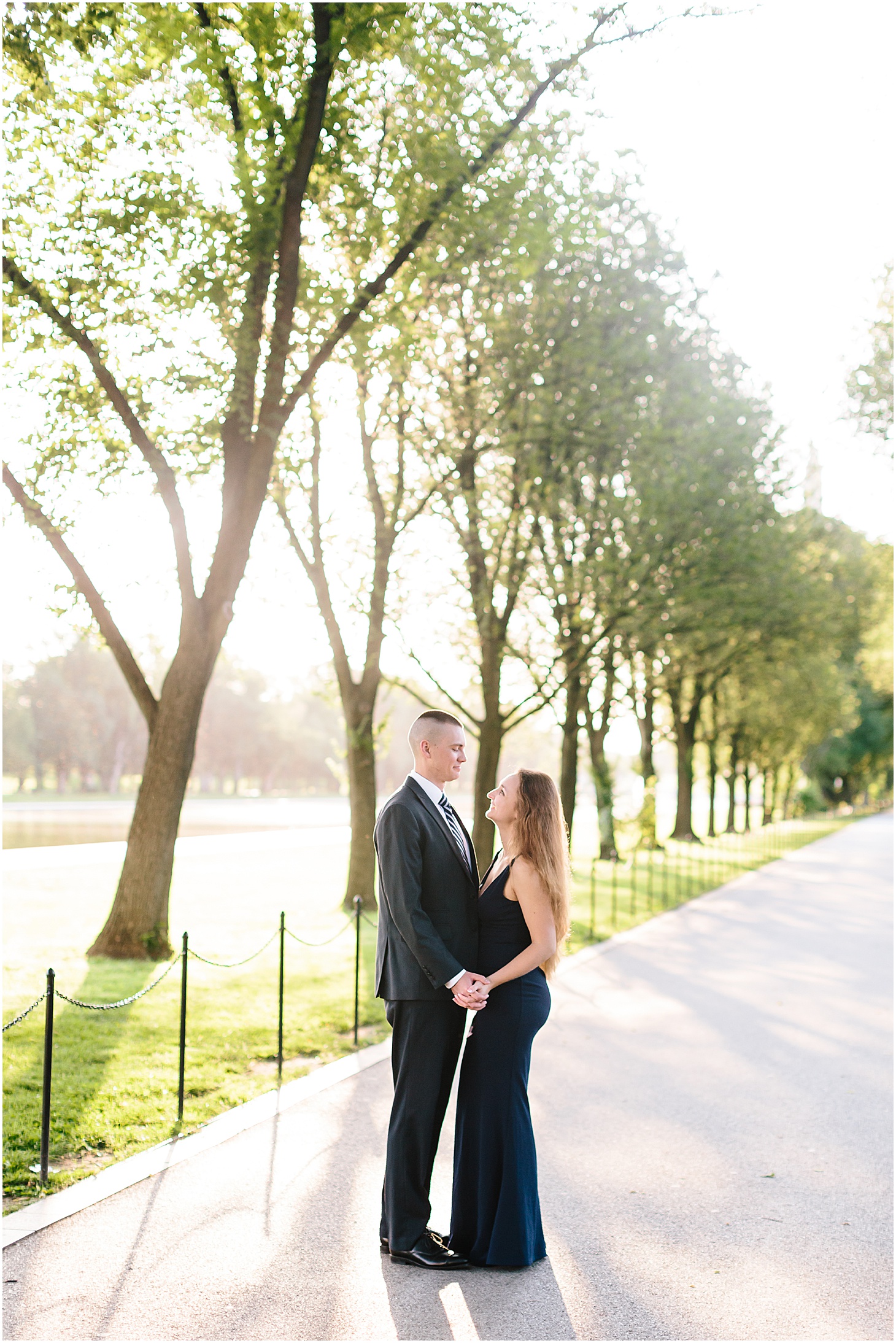 Elegant Engagement Portraits at National Mall in DC, Summer Sunrise Engagement at the Lincoln Memorial, Sarah Bradshaw Photography, DC Wedding Photographer