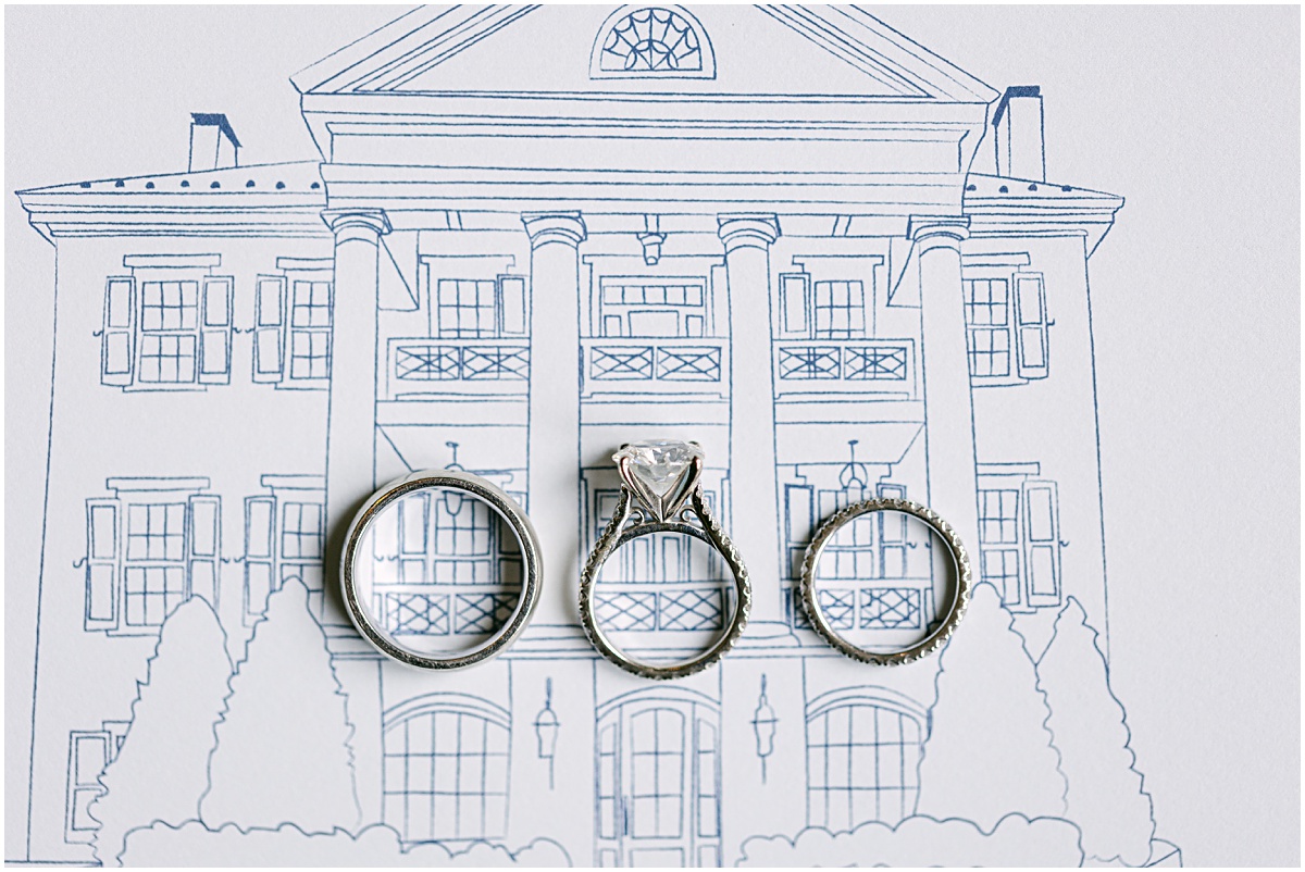 Wedding rings. Sketch by Flourishing Penguins. Joyful summer wedding at the Inn at Willow Grove.