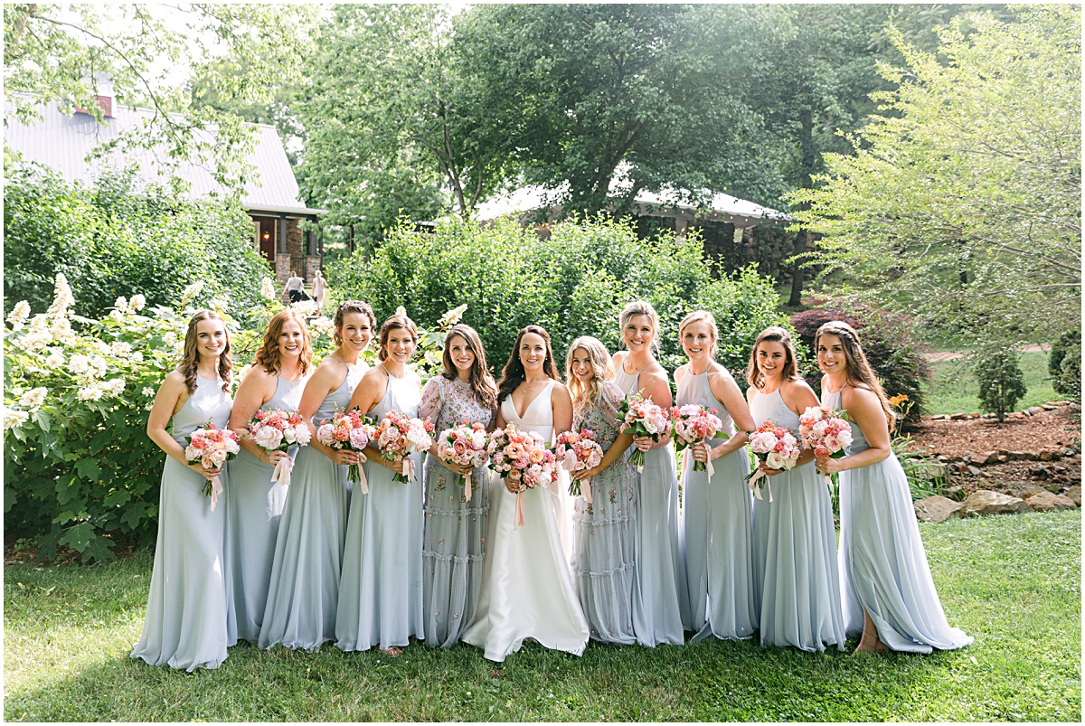 Bridesmaids in blue. Joyful summer wedding at the Inn at Willow Grove.