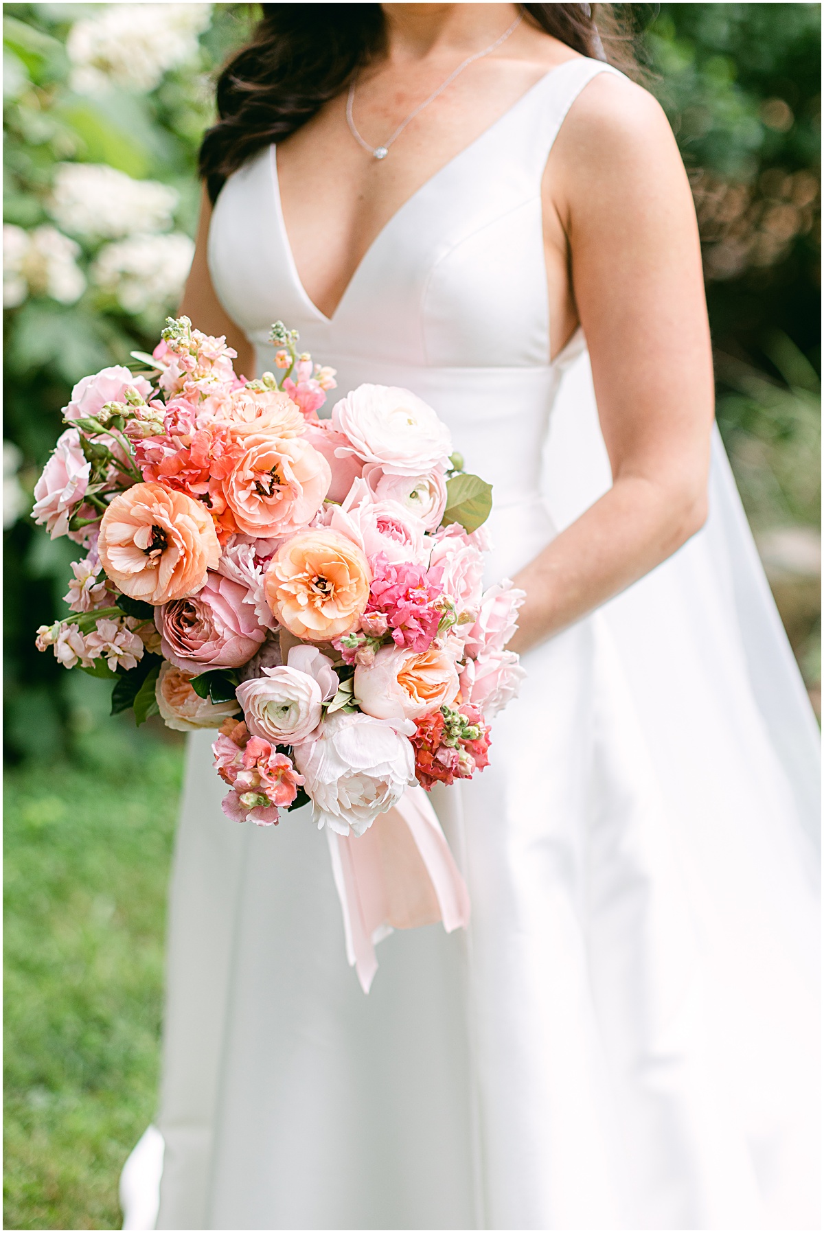 Bouquet by Holly Chapple, dress by Monique Lhuillier. Joyful summer wedding at the Inn at Willow Grove by Sarah Bradshaw.
