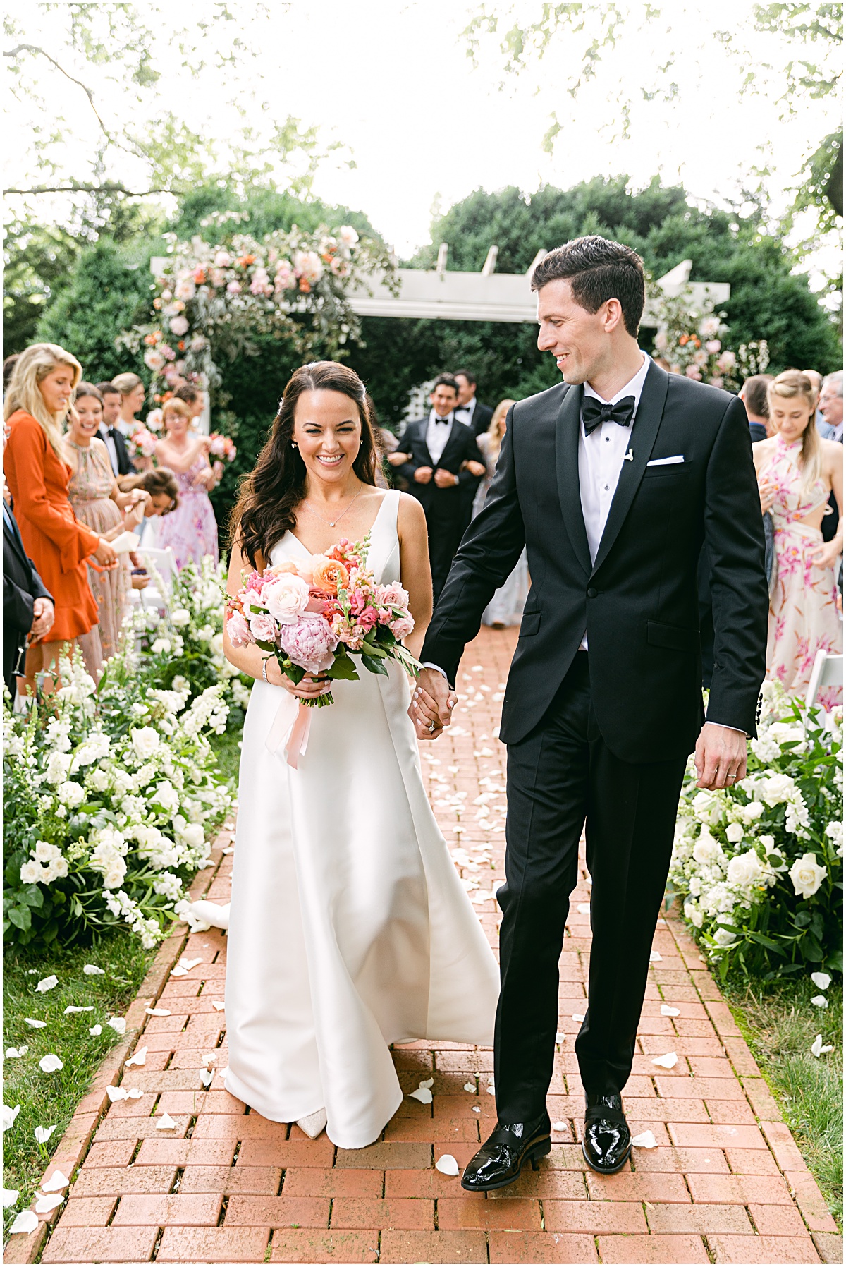 Walking down the aisle. Joyful summer wedding at the Inn at Willow Grove by Sarah Bradshaw. Planning by Kelley Cannon Events.