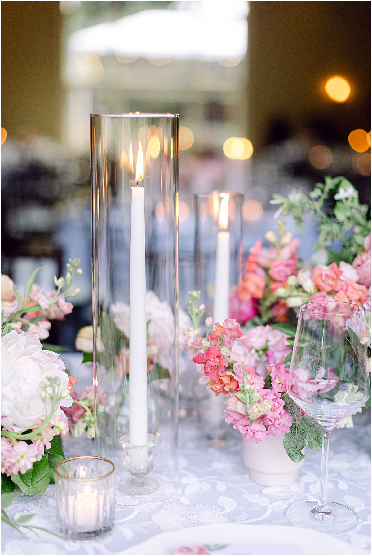 Reception florals by Holly Chapple. Joyful summer wedding at the Inn at Willow Grove by Sarah Bradshaw. Planning by Kelley Cannon Events.