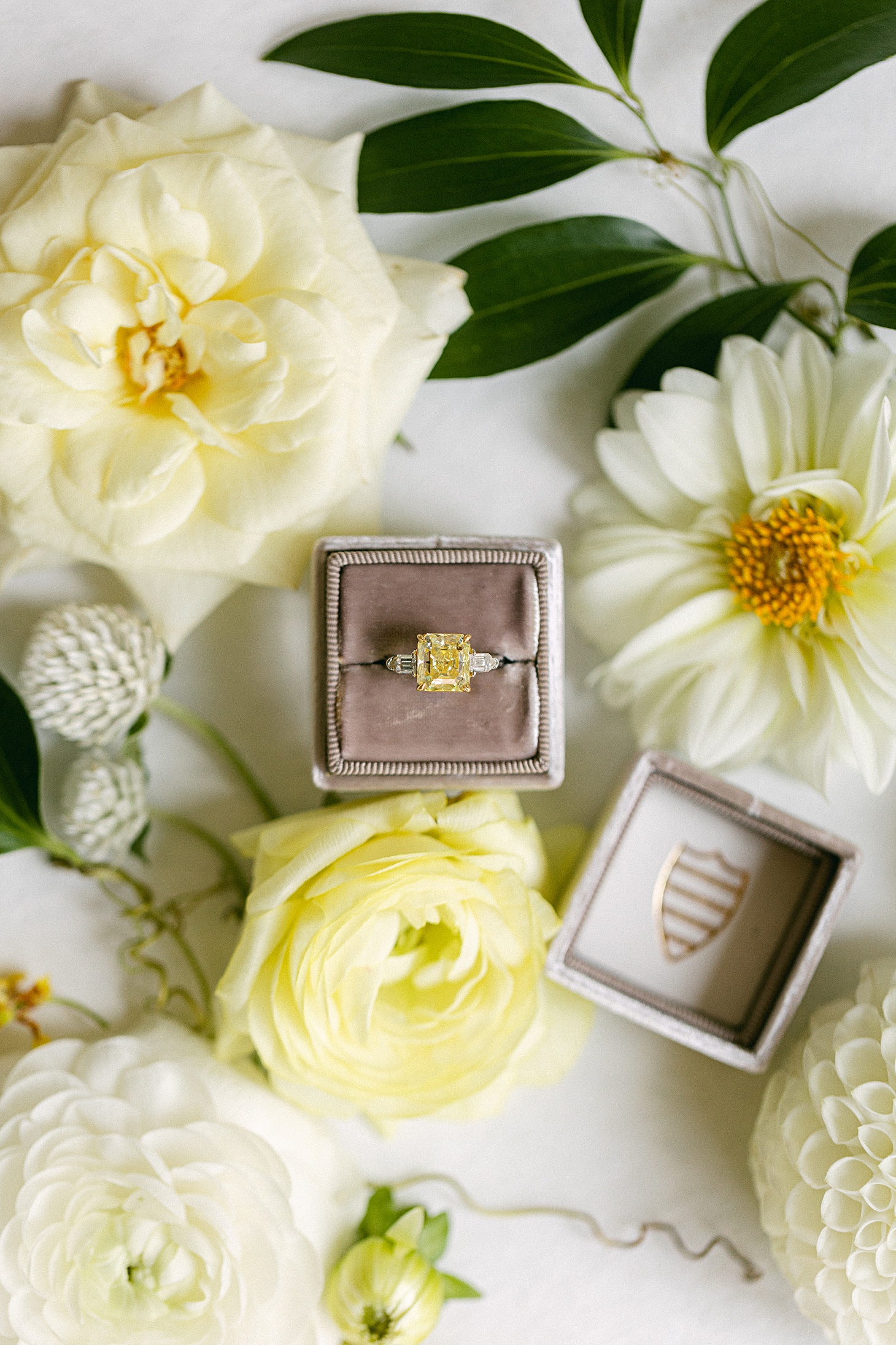 Yellow diamond ring in Mrs Box at Old Edwards Inn wedding by Sarah Bradshaw Photography