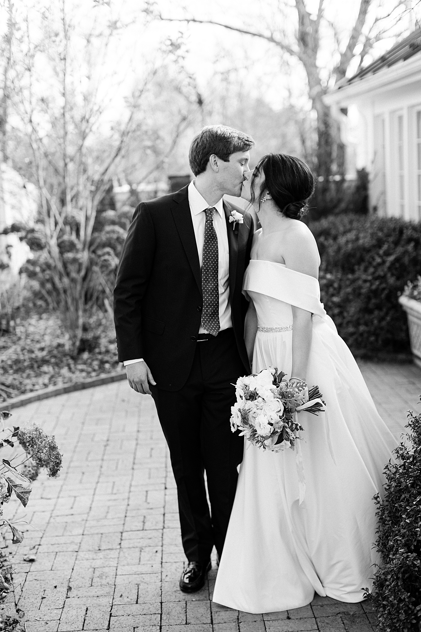 Black and white portrait at wedding at The Clifton Charlottesville by Sarah Bradshaw Photography