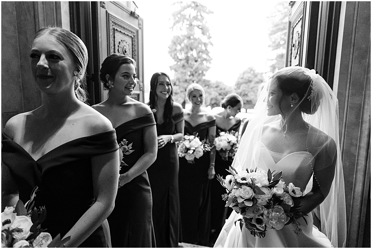 Bride & Bridesmaids preparing for ceremony at Our Lady of Lourdes at Georgetown Prep wedding by Sarah Bradshaw