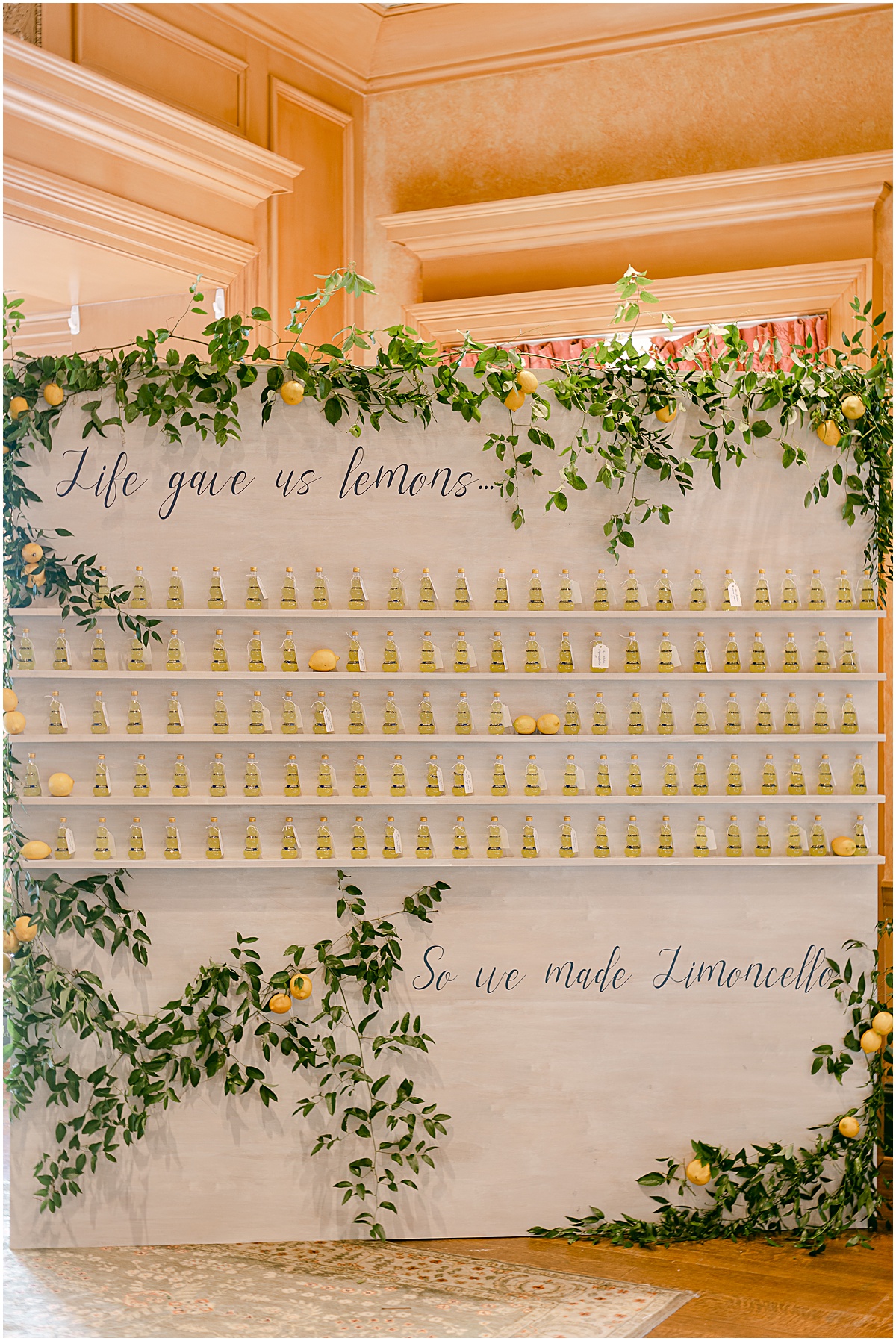 Limoncello escort wall by Social Supply at Congressional Country Club wedding by Sarah Bradshaw