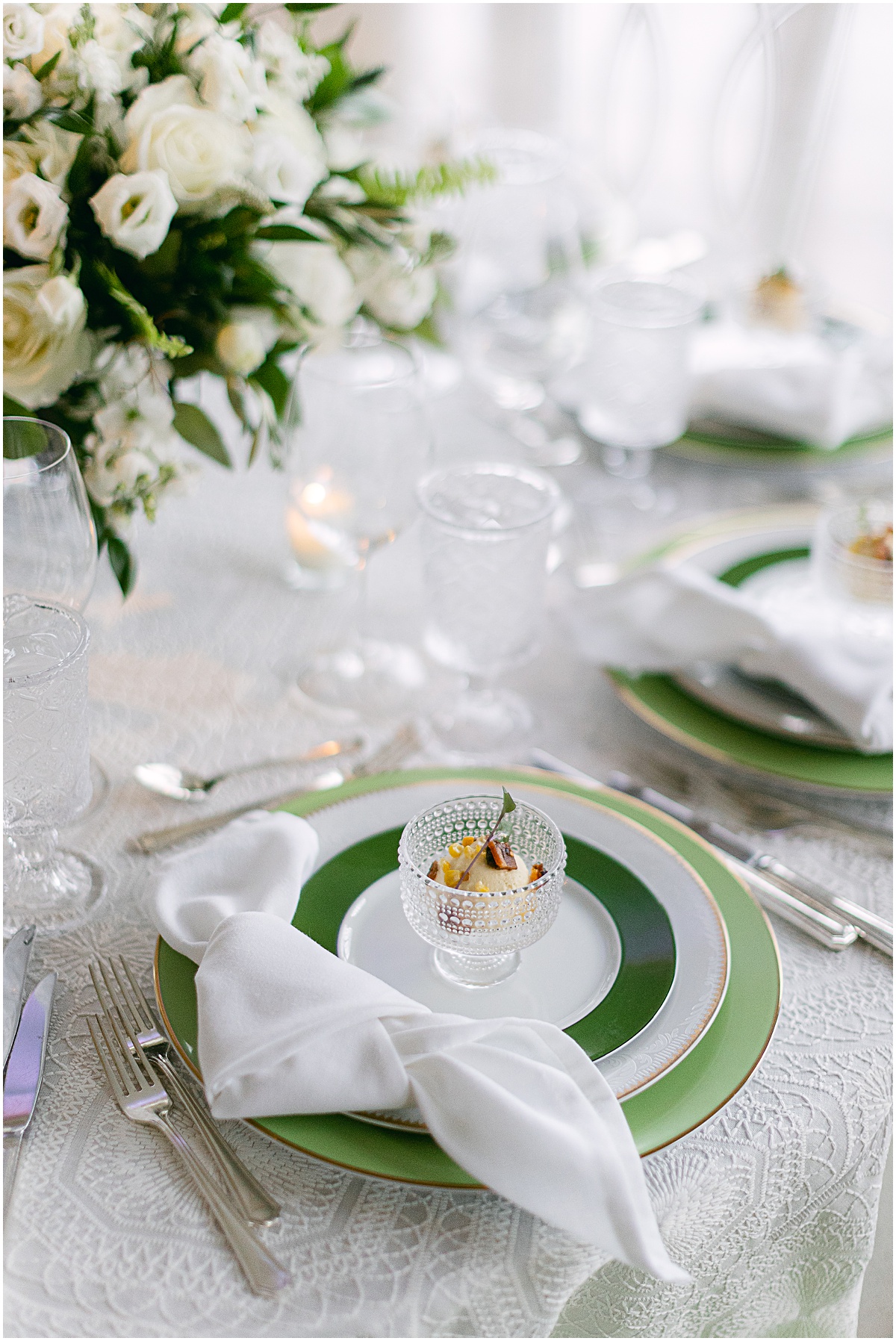 Green plates at lemon-themed wedding at Congressional Country Club by Sarah Bradshaw