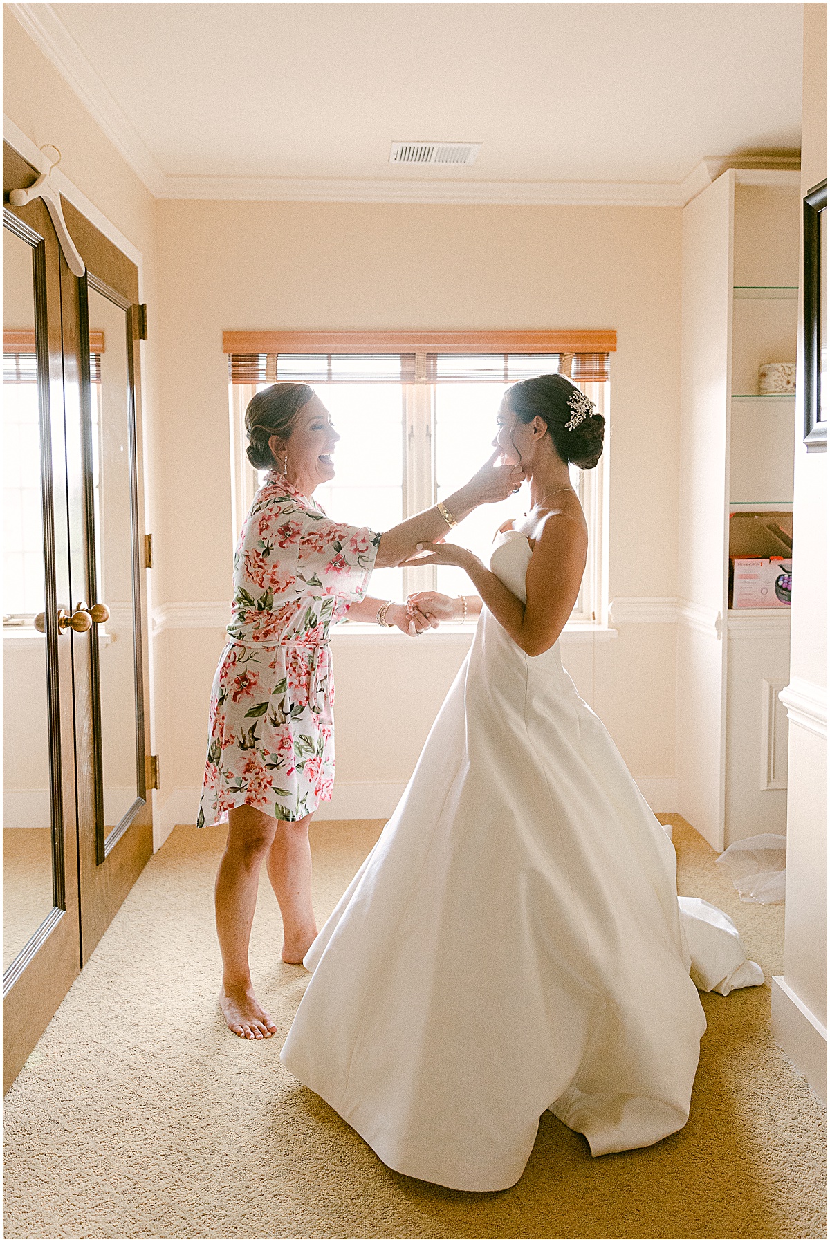 Tender moment during getting ready  at Congressional Country Club wedding by Sarah Bradshaw