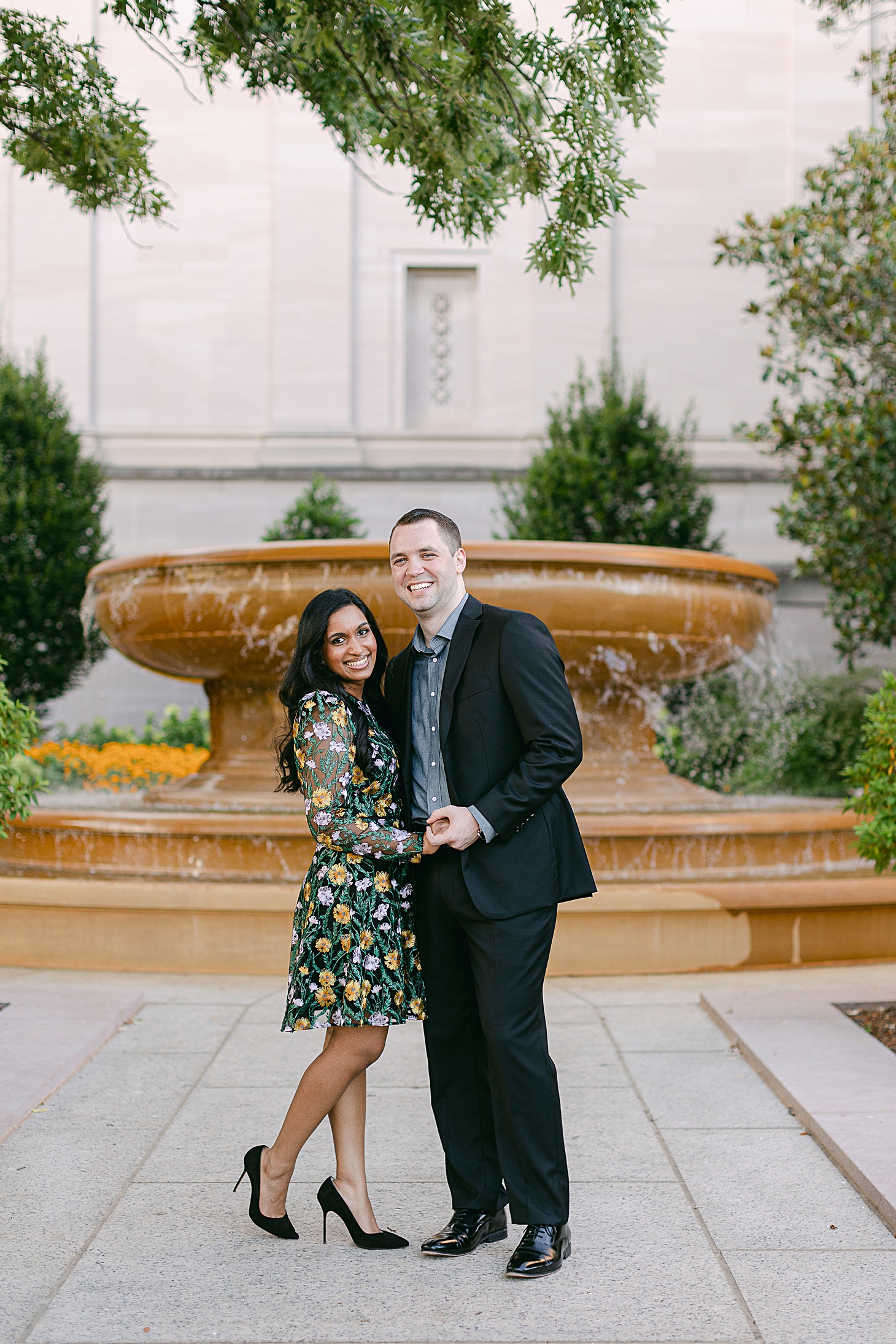 Sunset engagement portraits with Southeast Asian bride at National Gallery of Art by Sarah Bradshaw Photography
