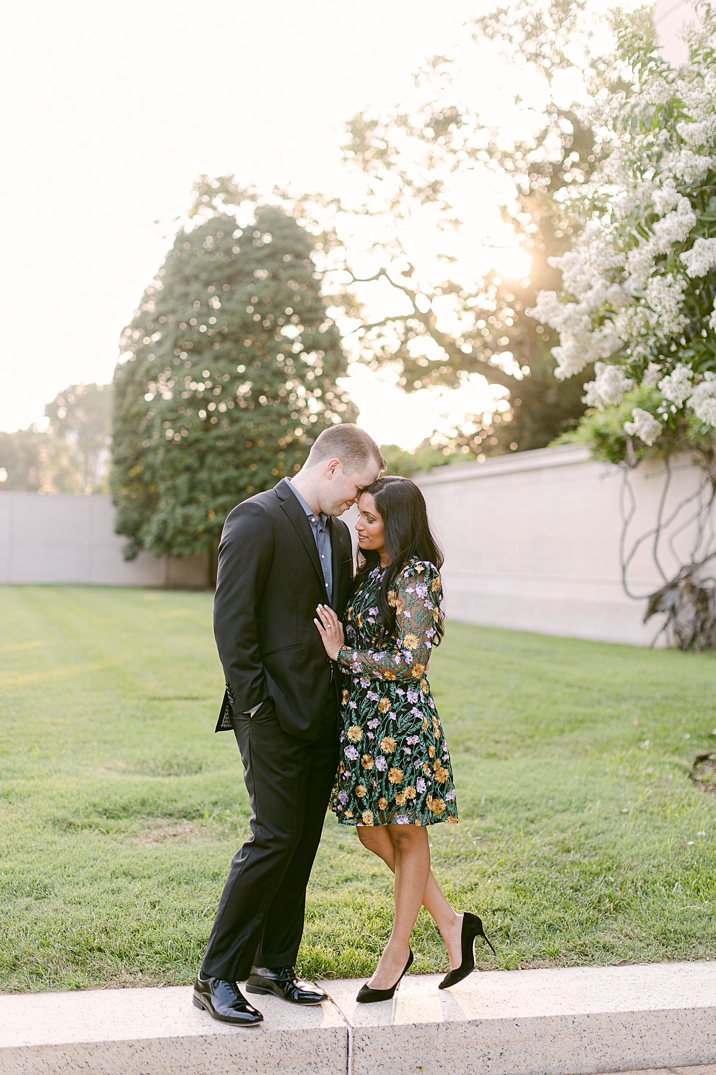 Summer sunset mixed couple  engagement portraits at National Gallery of Art by Sarah Bradshaw Photography