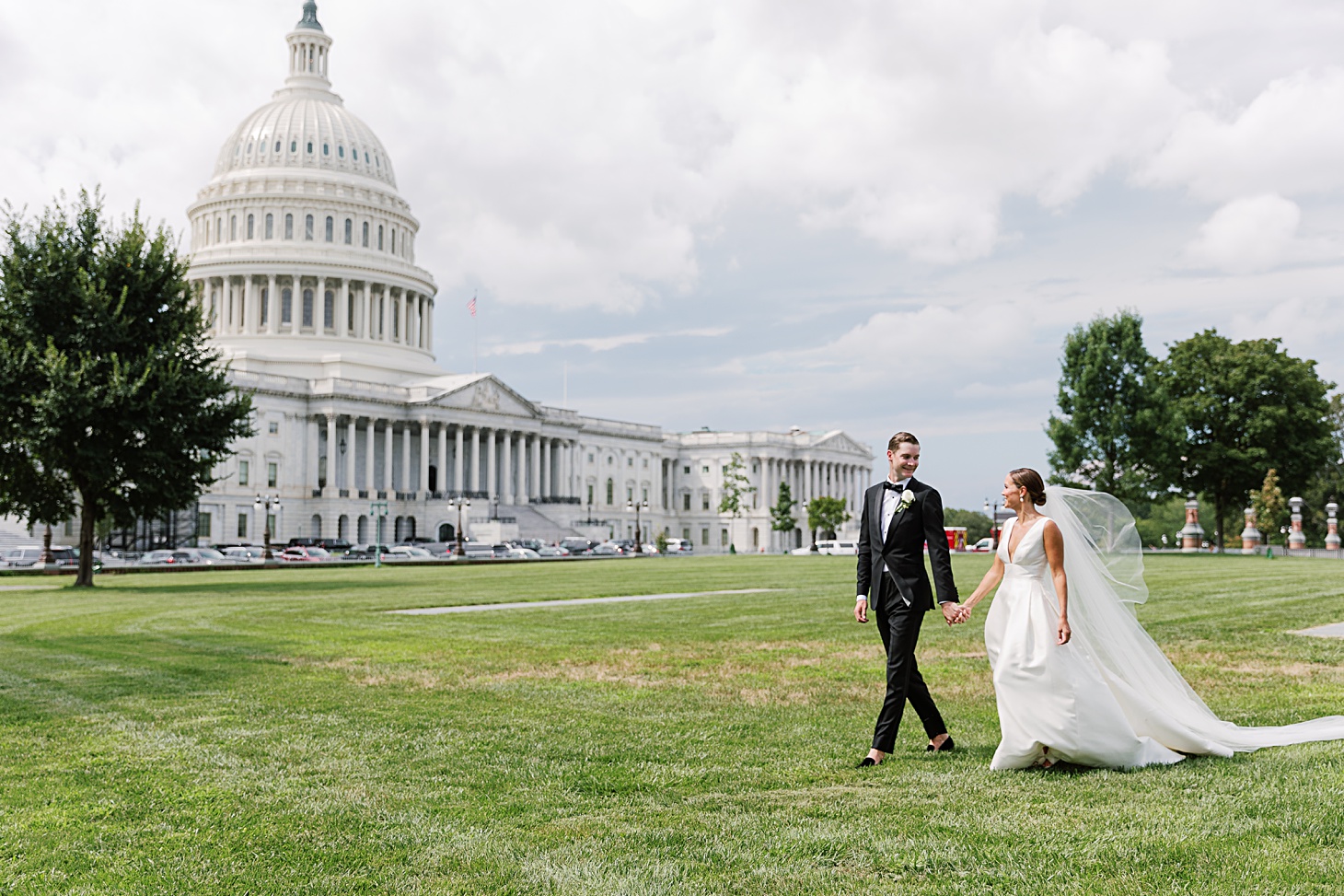 Bride & Groom at US Capitol  | Traditional Family Wedding at Belle Haven Country Club in Alexandria by Sarah Bradshaw