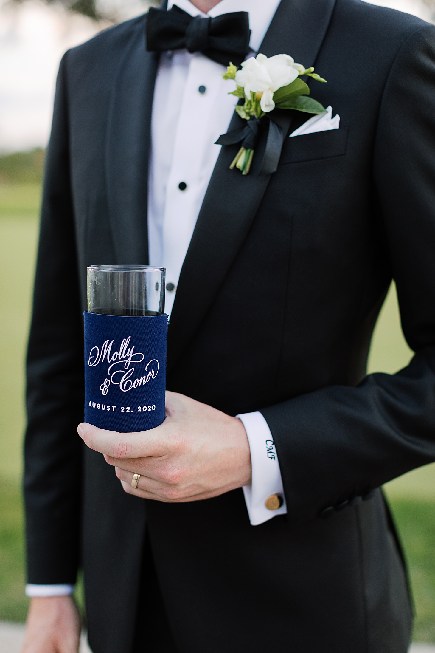 Custom coozies  | Traditional Family Wedding at Belle Haven Country Club in Alexandria by Sarah Bradshaw