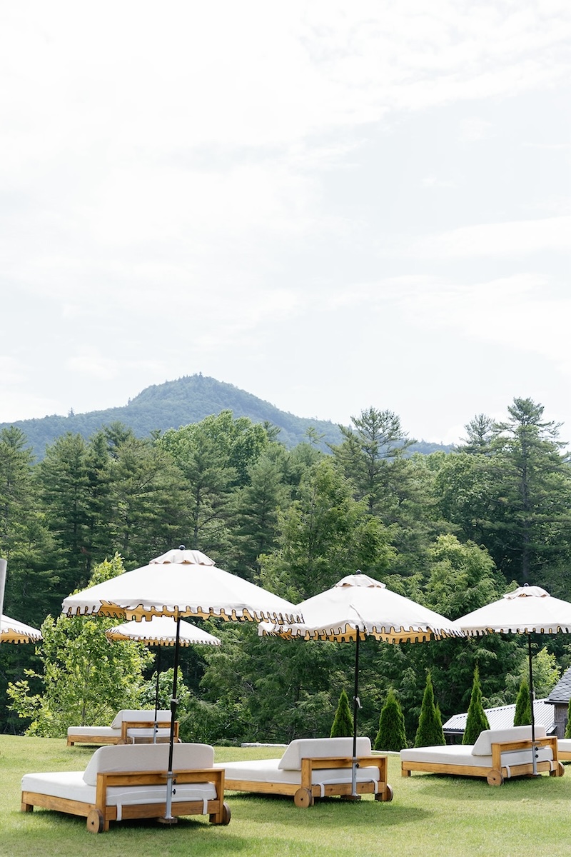 lakeside sun beds at luxe mountain resort. High Hampton in North Carolina, Sarah Bradshaw Photography