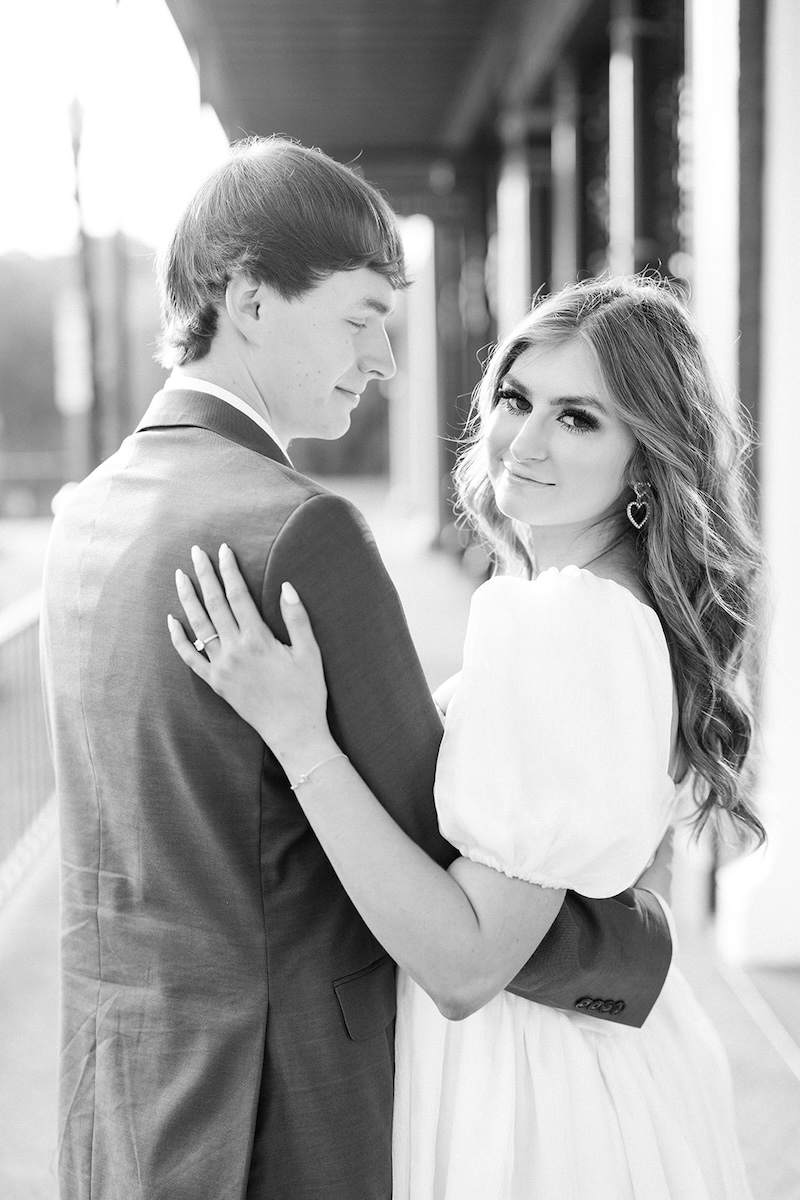 black and white portrait. southern wedding engagement session, sarah bradshaw photography.