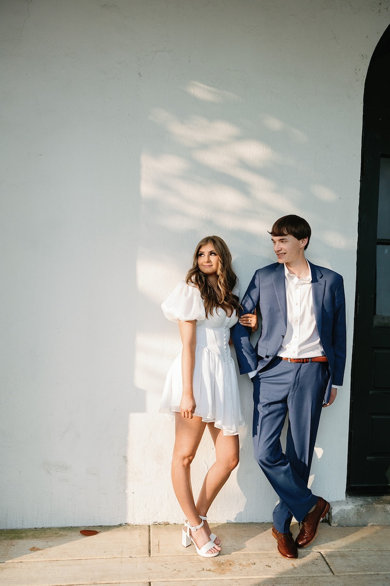 portrait of couple in dapped sunlight. southern wedding engagement session, sarah bradshaw photography.