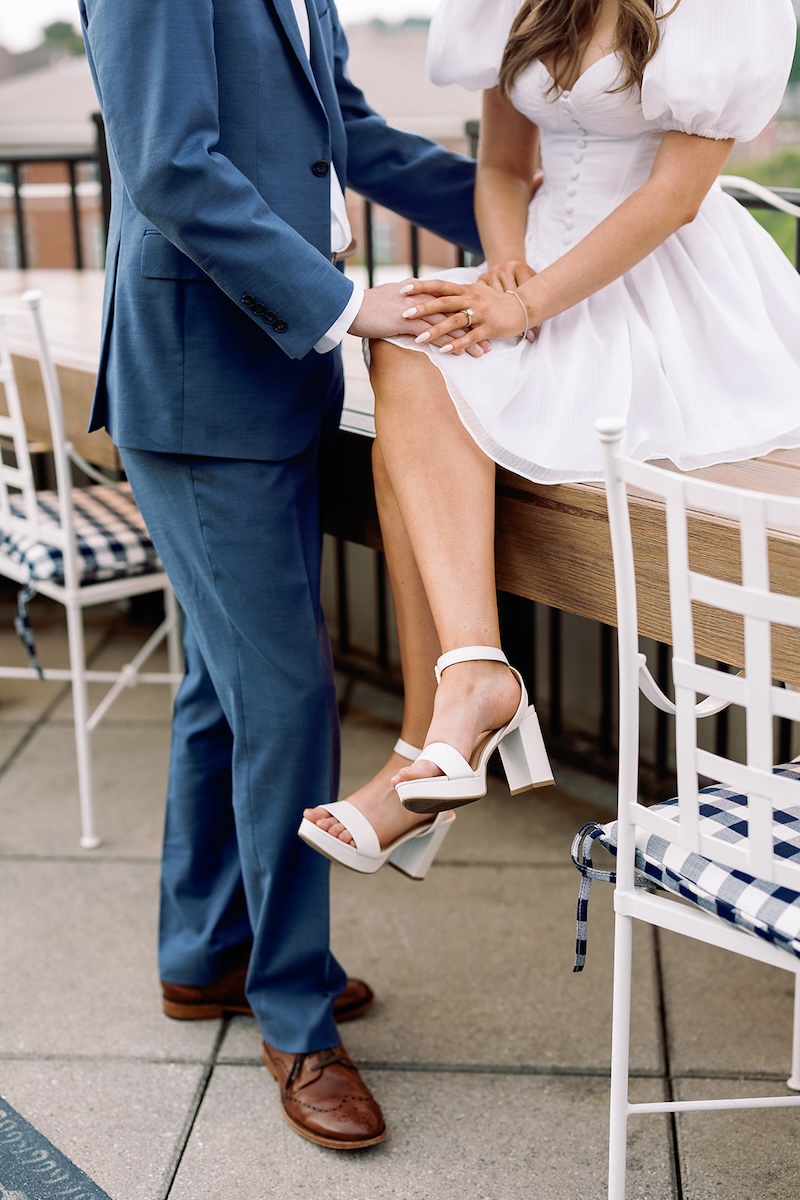 chic white heels, fashionable little white dress. southern wedding engagement session, sarah bradshaw photography.