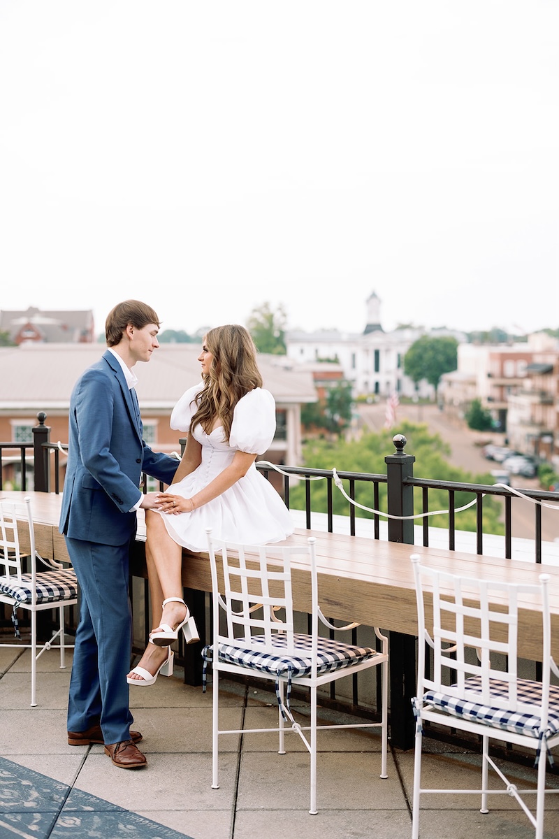 rooftop portrait. what to wear to engagement session. southern wedding engagement session, sarah bradshaw photography.