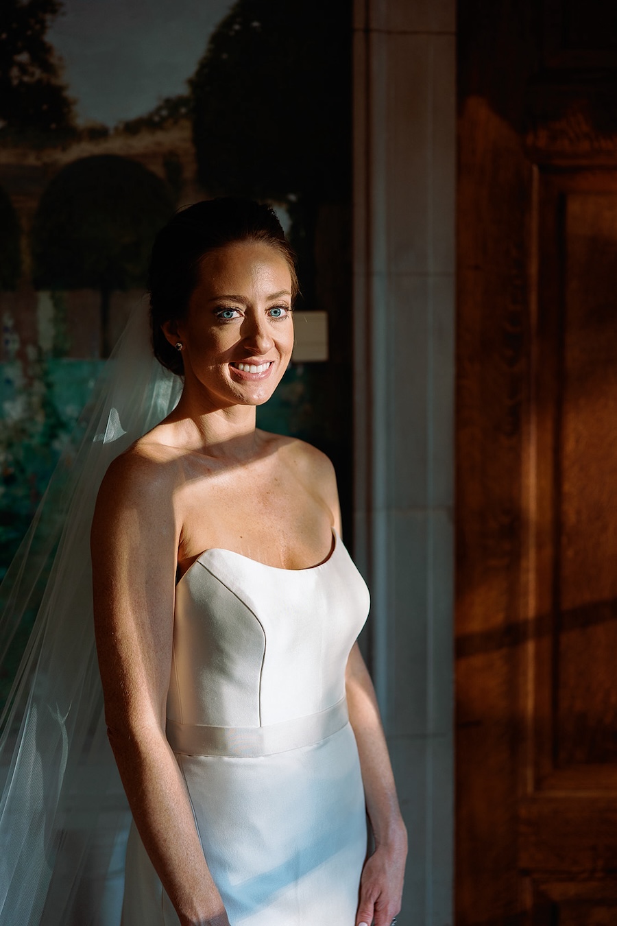 bridal portrait with extreme shadows. Timeless winter wedding, anderson house, washington dc, sarah bradshaw photography.