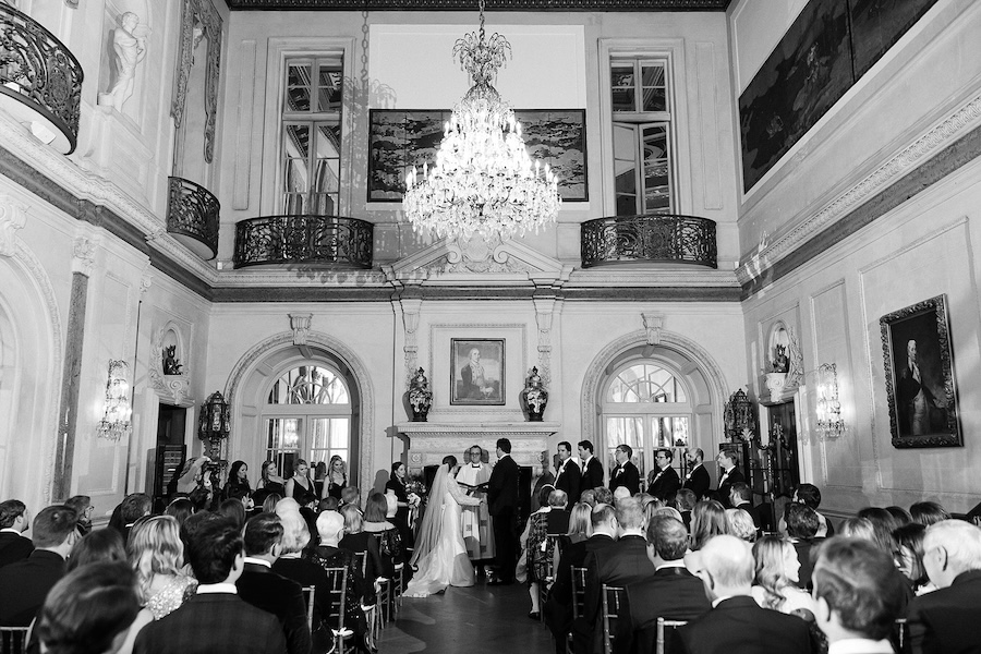 black tie wedding ceremony. elegant chandelier. Timeless winter wedding, anderson house, washington dc, sarah bradshaw photography.