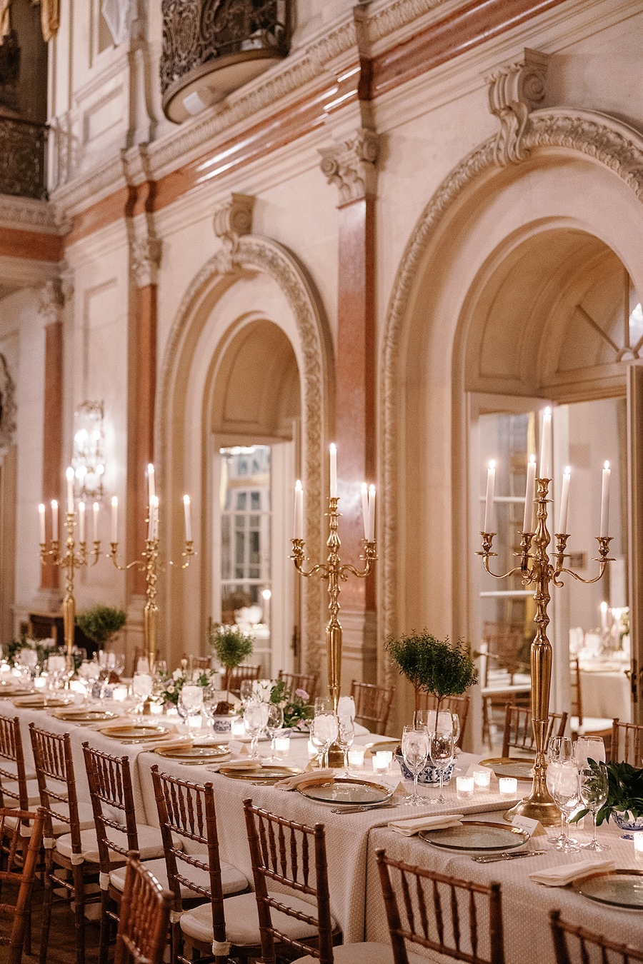 Tall candelabra centerpieces, gold and white decor. Timeless winter wedding, anderson house, washington dc, sarah bradshaw photography.