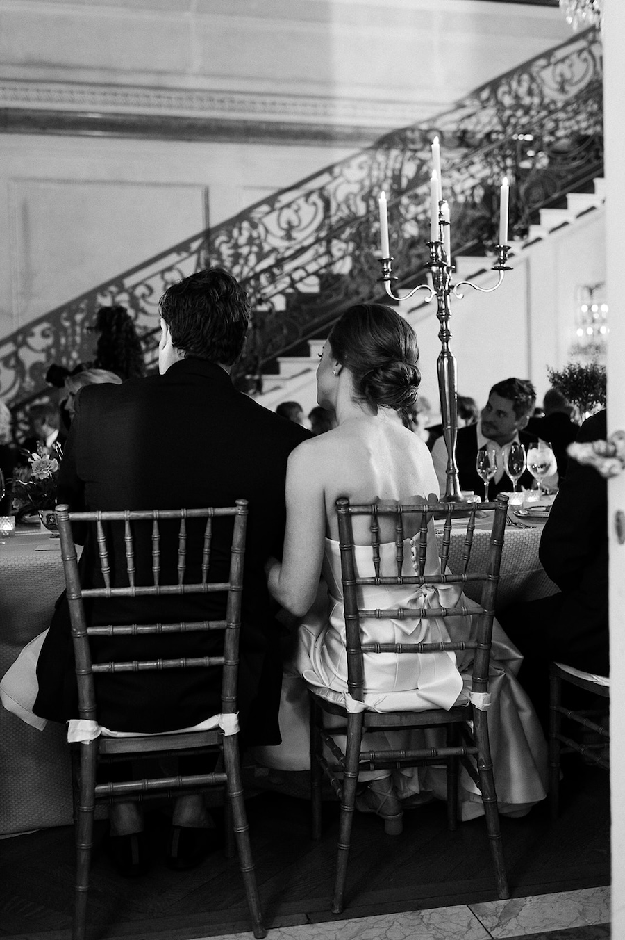 bride and groom at head table. Timeless winter wedding, anderson house, washington dc, sarah bradshaw photography.