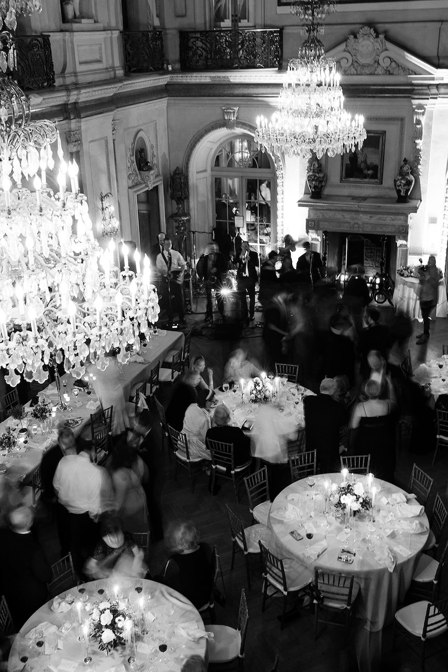 bird's eye view of wedding reception dancing. Timeless winter wedding, anderson house, washington dc, sarah bradshaw photography.