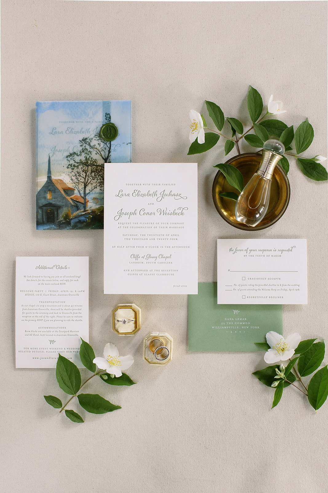 simple wedding invitation suite for elegant spring wedding in south carolina. sarah bradshaw photography