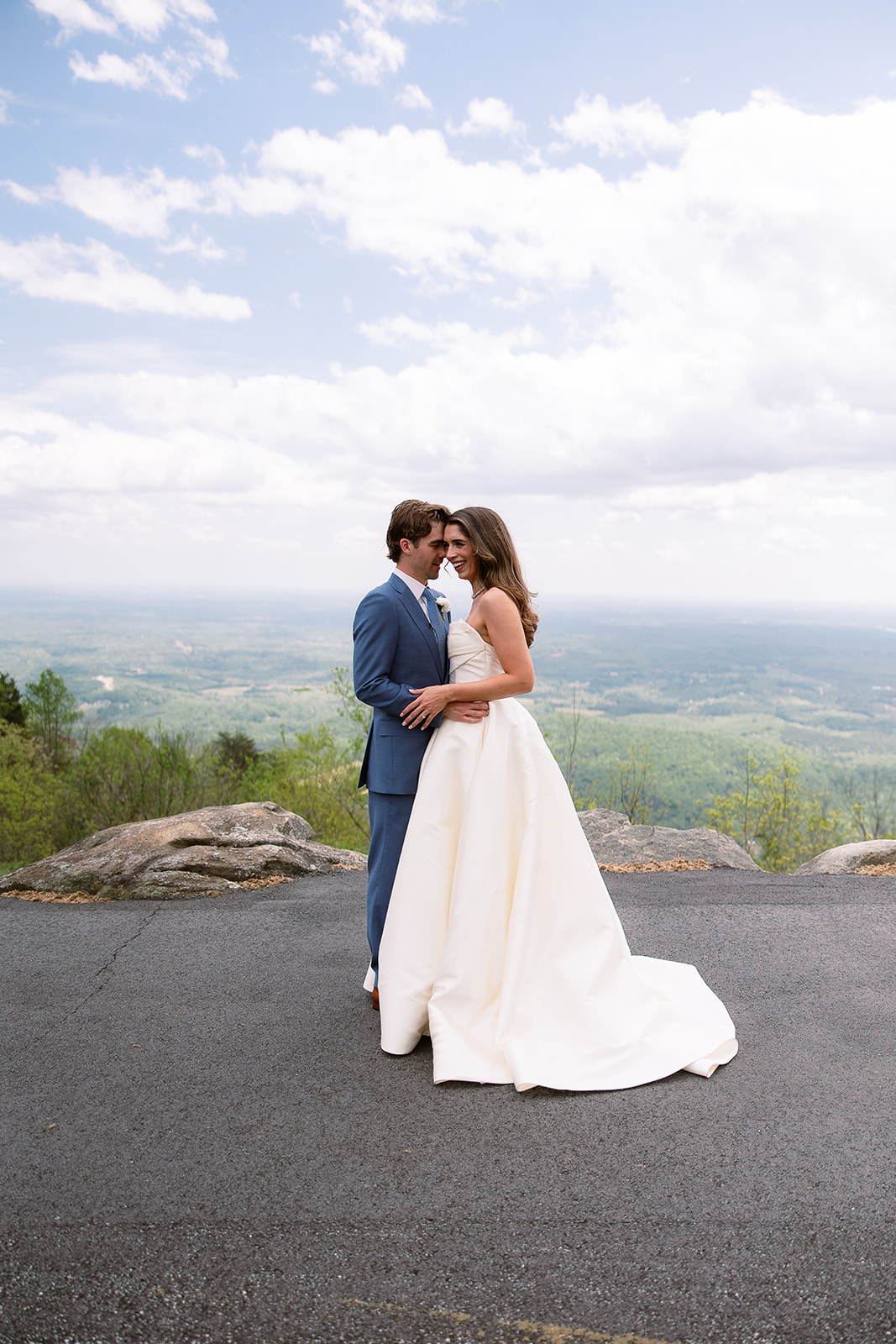 traditional wedding portrait, bride and groom on mountain top. elegant south carolina spring wedding. sarah bradshaw photography
