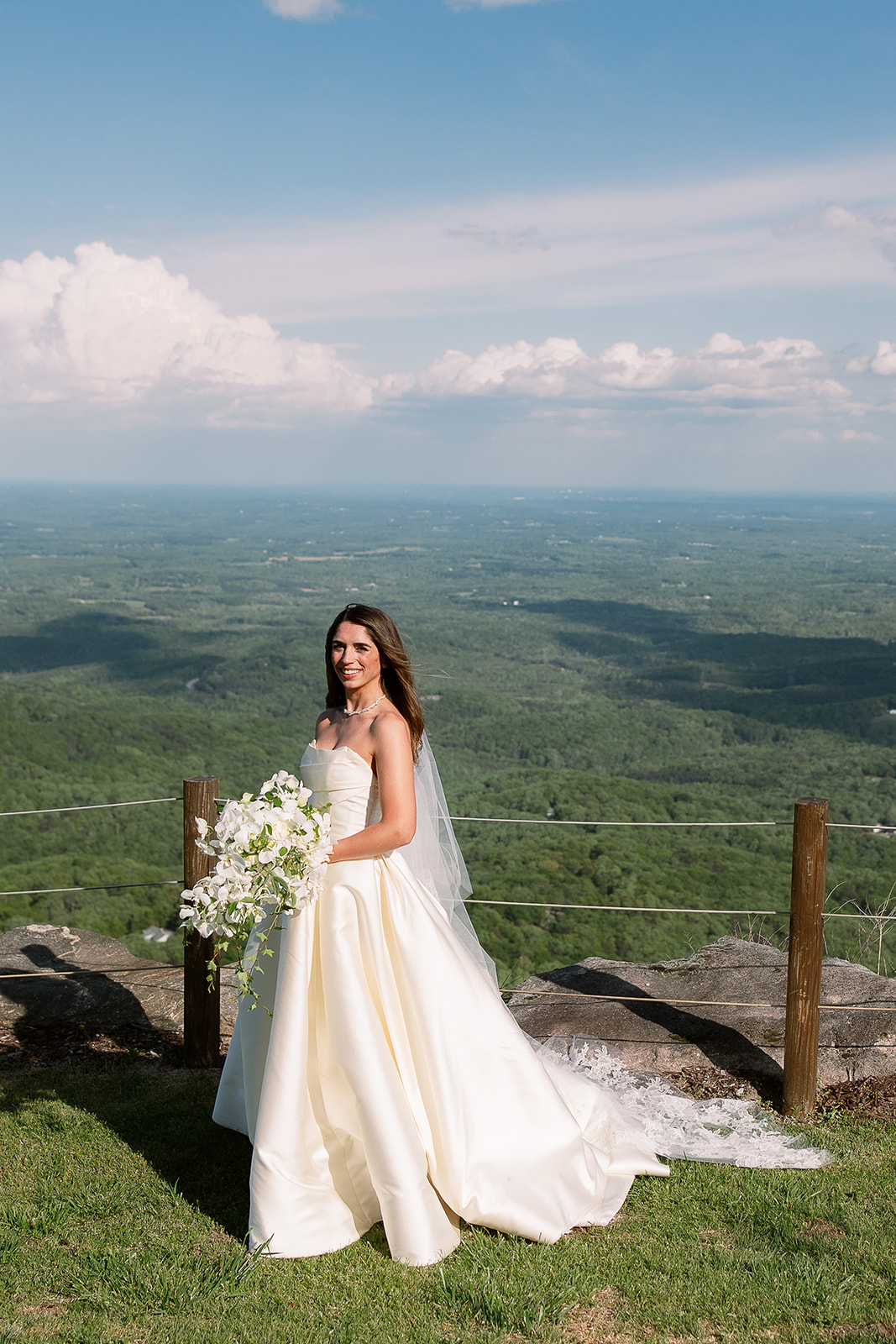 Traditional bridal portrait, bride overlooking mountain. elegant spring wedding in south carolina. sarah bradshaw photography