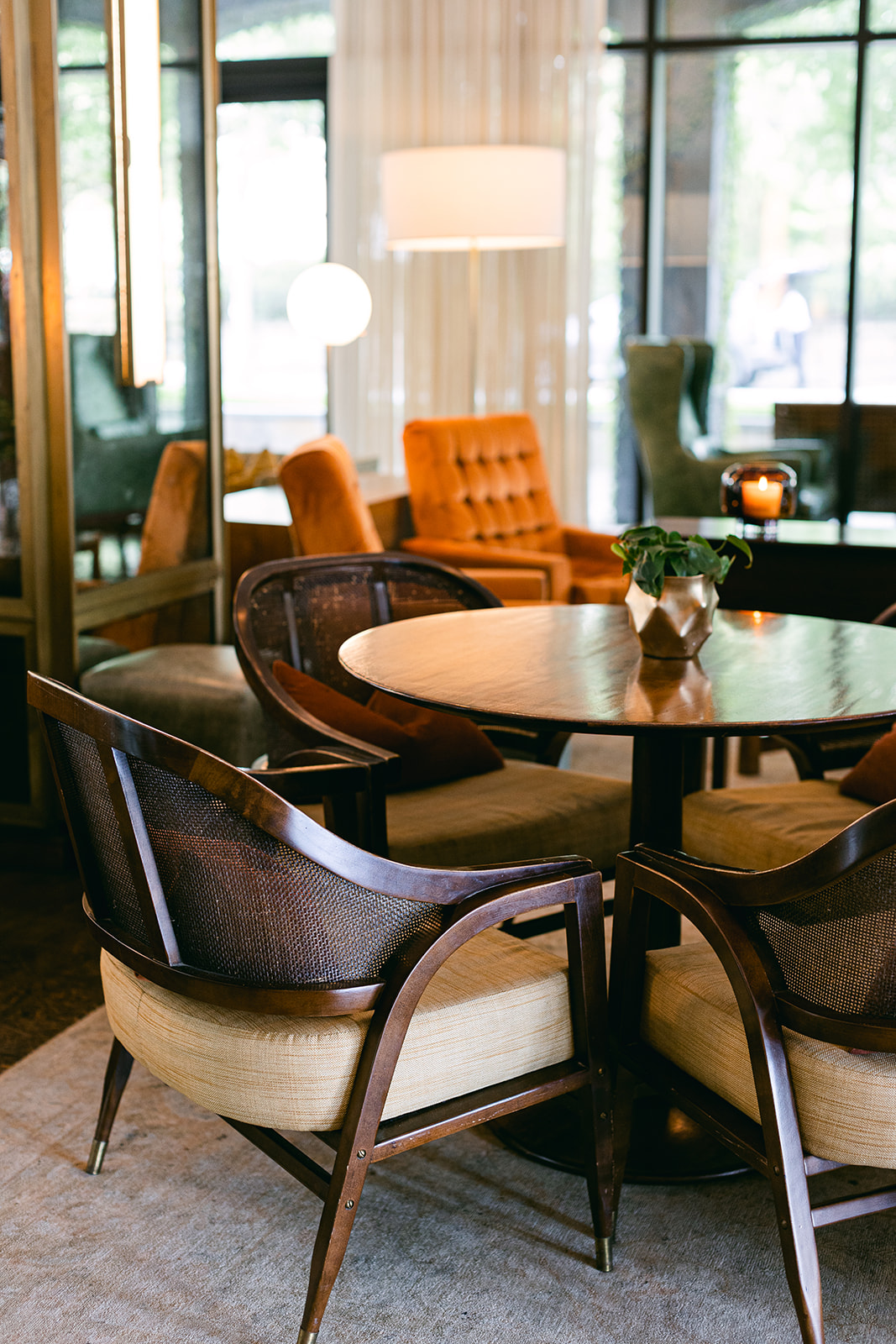 Moody seating area in luxury hotel lobby. The Dewberry Hotel, Charleston South Carolina. Sarah Bradshaw Photography