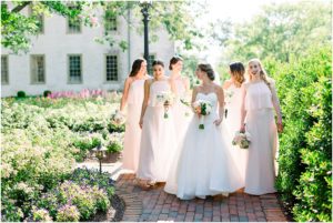 Bride and Bridesmaids at the Williamsburg Inn | Wedding Ceremony at St. Olaf Catholic Church | Blush and Black Tie Wedding in Williamsburg, VA | Sarah Bradshaw Photography