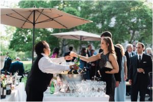 Wedding Cocktail Hour at the Williamsburg Inn Wedding Portrait at the Williamsburg Inn | Blush and Black Tie Wedding in Williamsburg, VA | Sarah Bradshaw Photography
