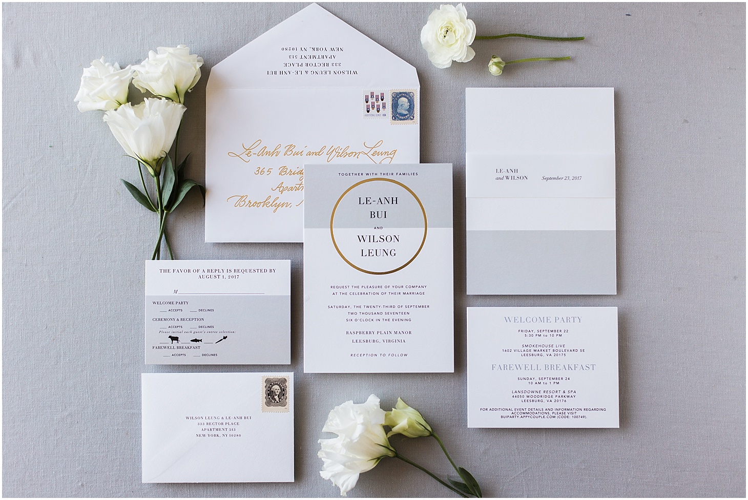 Gray and Gold Invitation Suite | Elegant Fall Wedding at Raspberry Plain Manor | Sarah Bradshaw Photography 